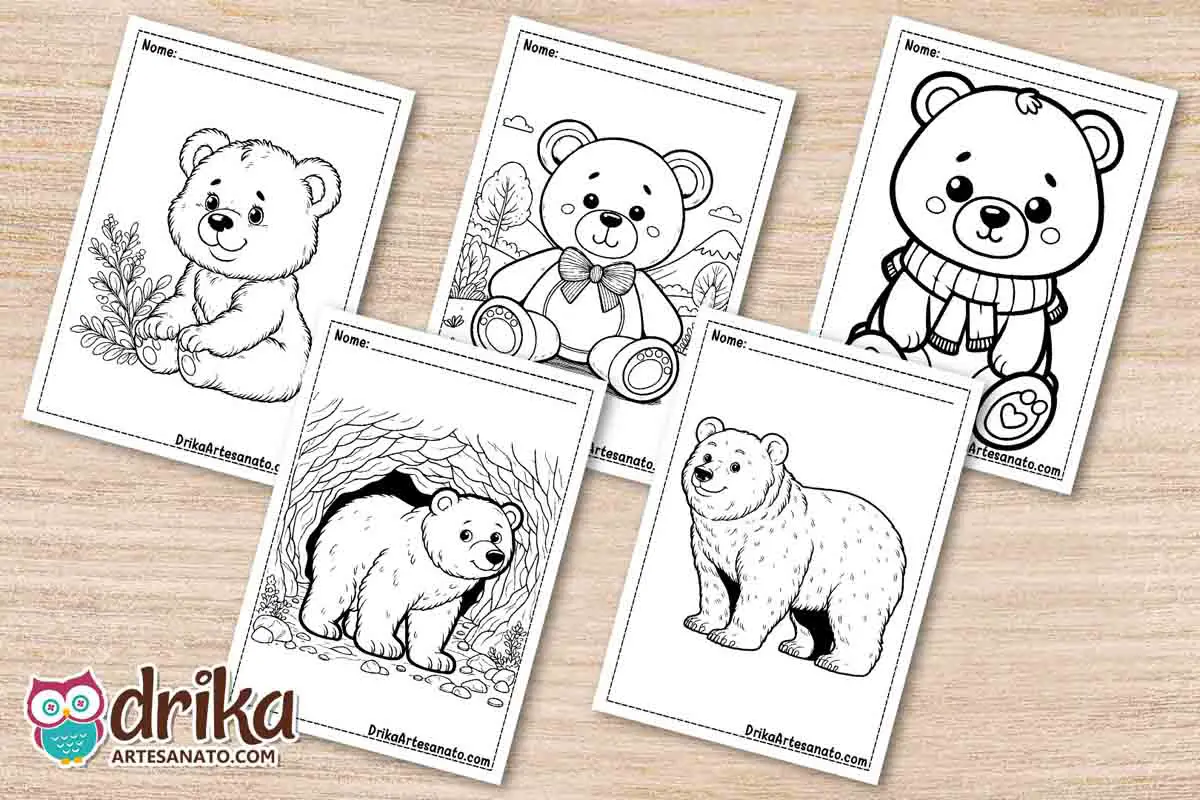 50 Desenhos de Urso para Colorir Grátis em PDF