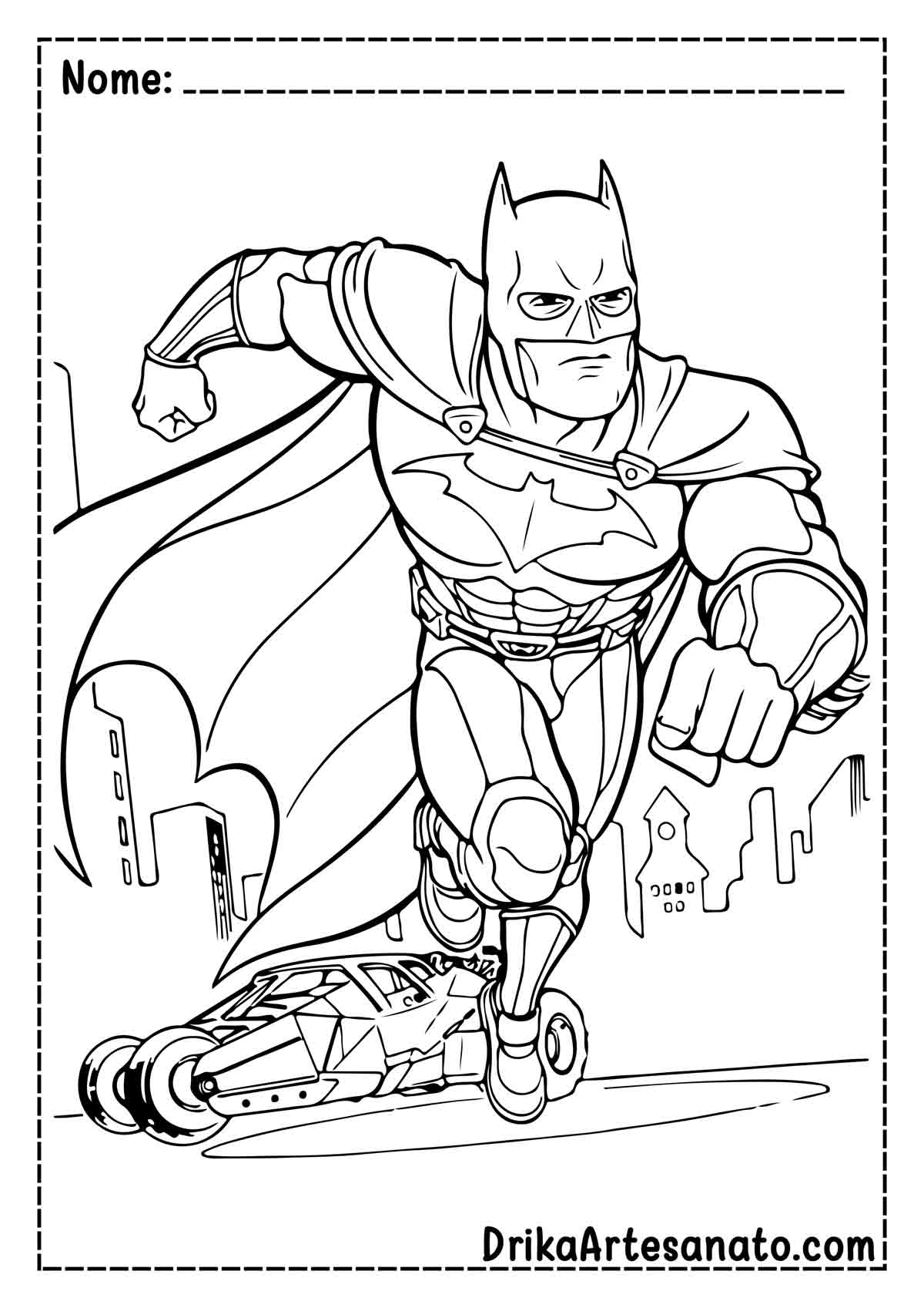 Desenho do Batman e Batmóvel para Colorir