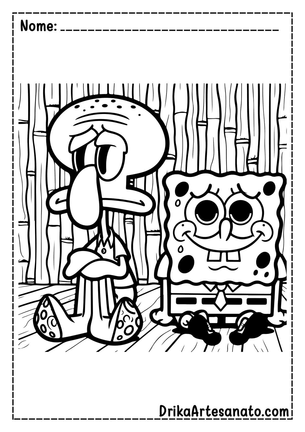 Desenho do Bob Esponja e Lula Molusco para Pintar e Imprimir