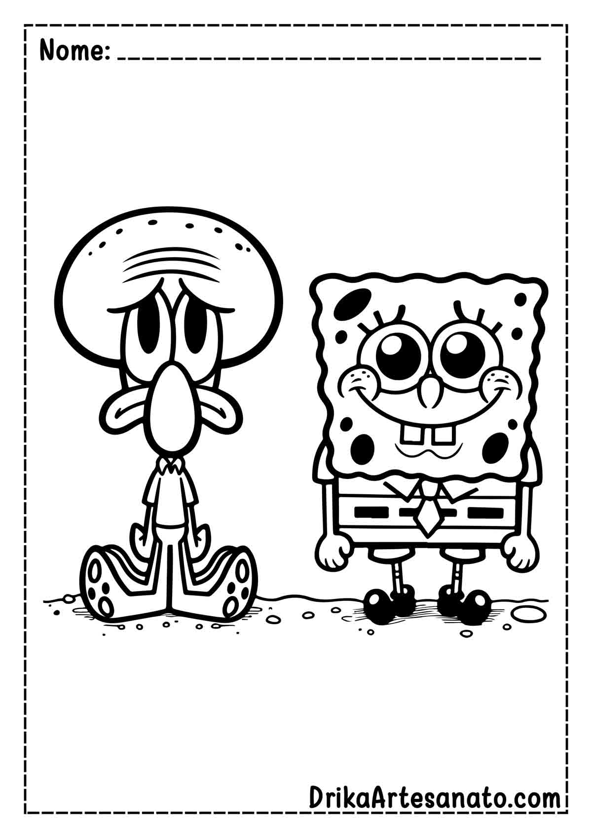 Desenho do Bob Esponja e Lula Molusco para Imprimir e Colorir