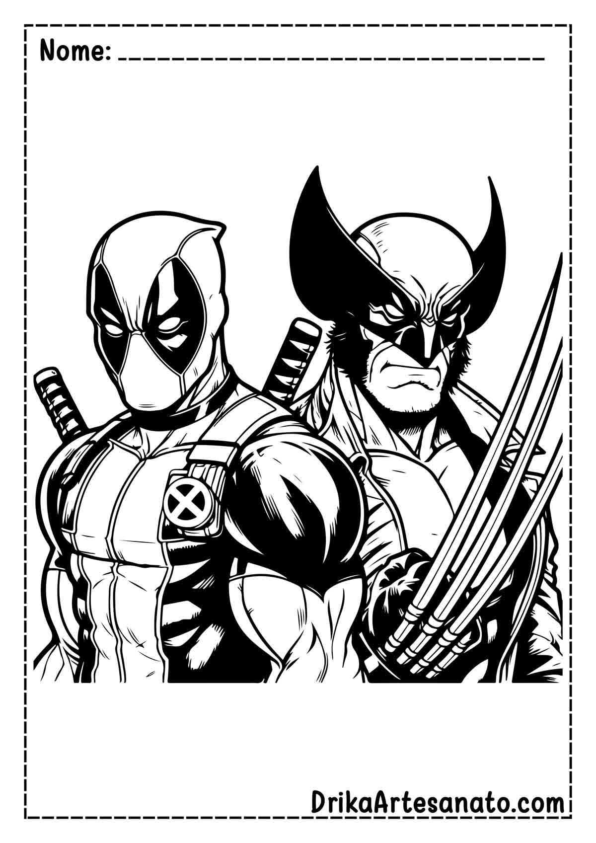 Desenho do Deadpool e Wolverine para Pintar