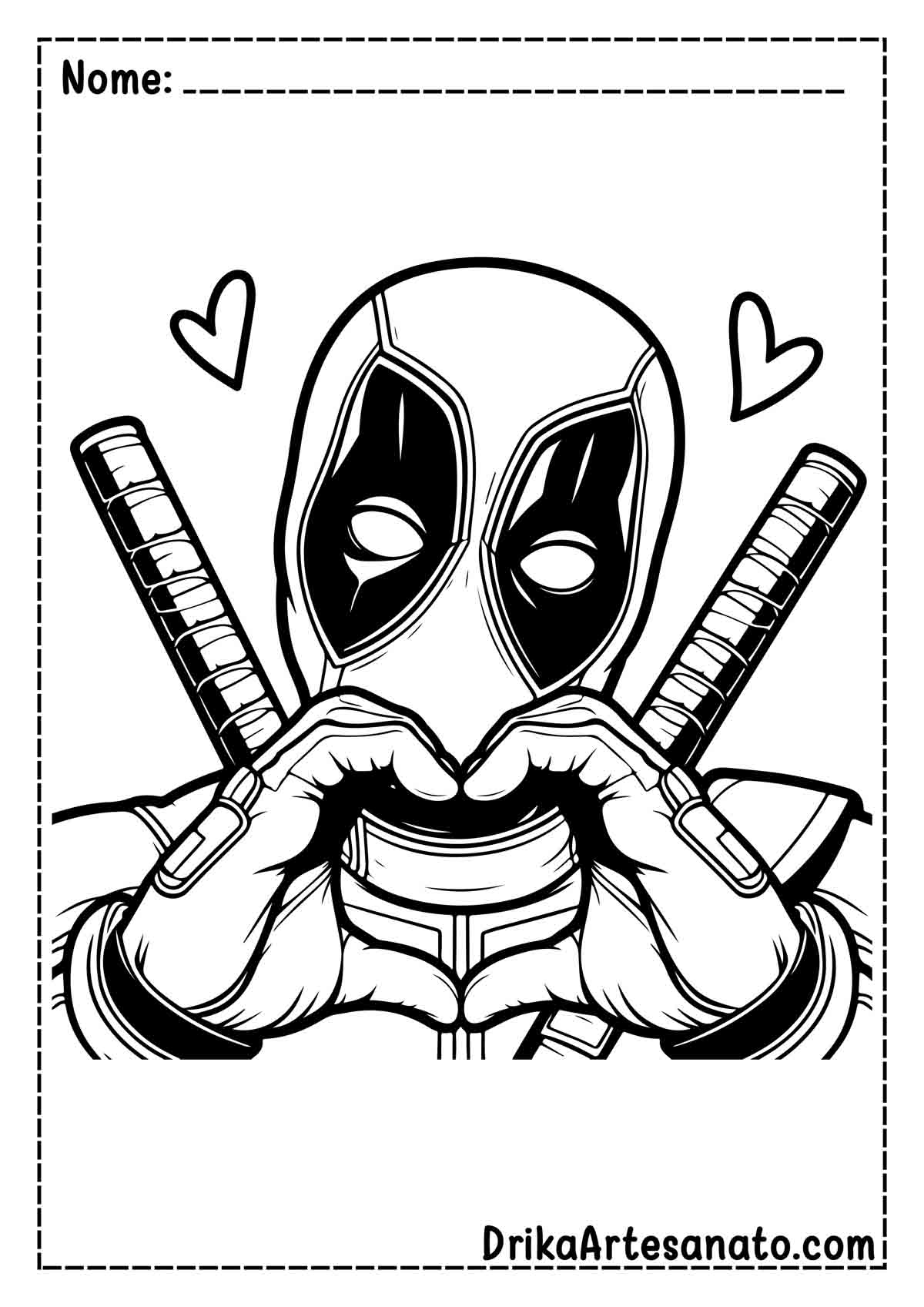 Desenho do Deadpool Fazendo Coração para Imprimir