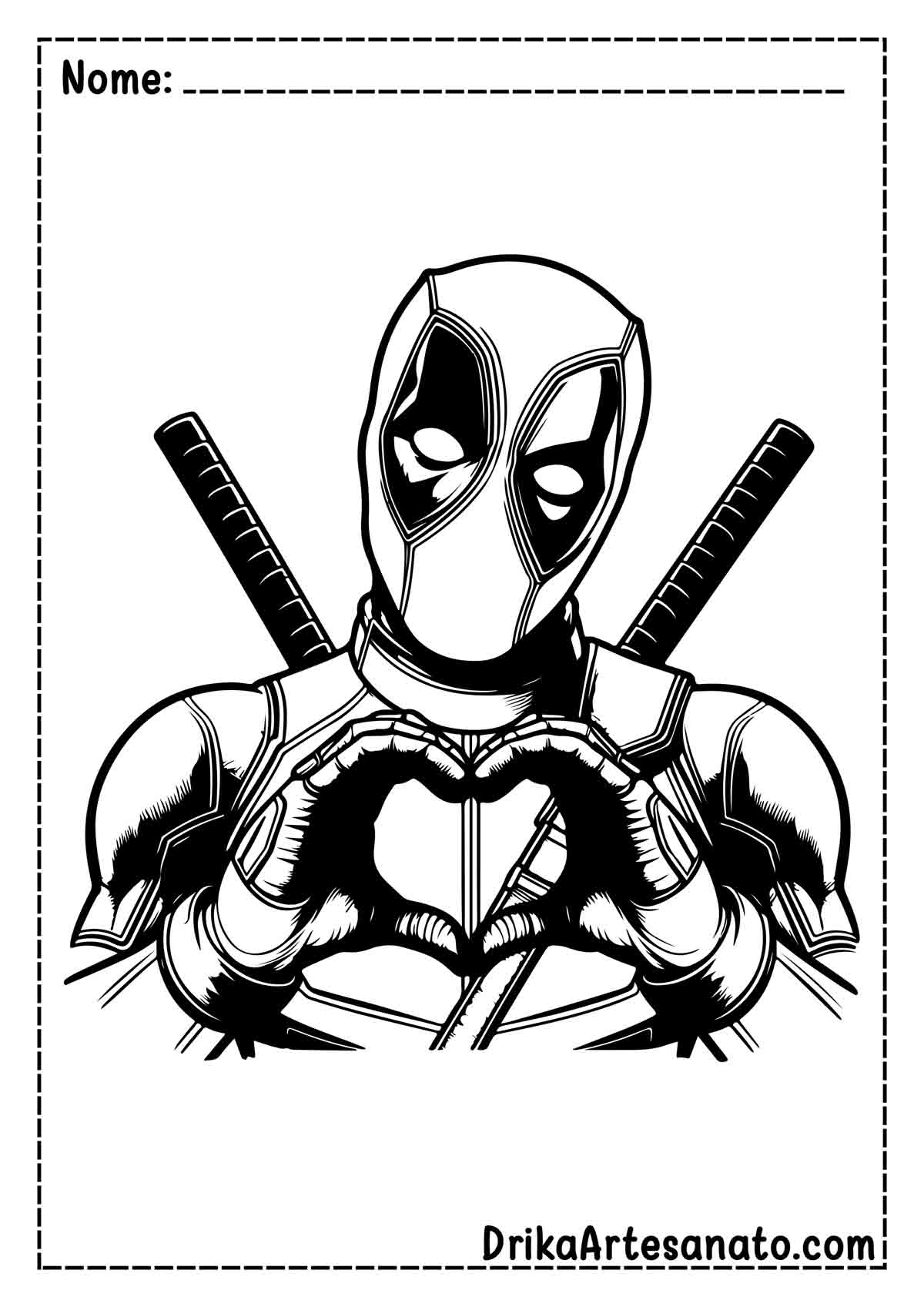 Desenho do Deadpool Fazendo Coração para Colorir e Imprimir