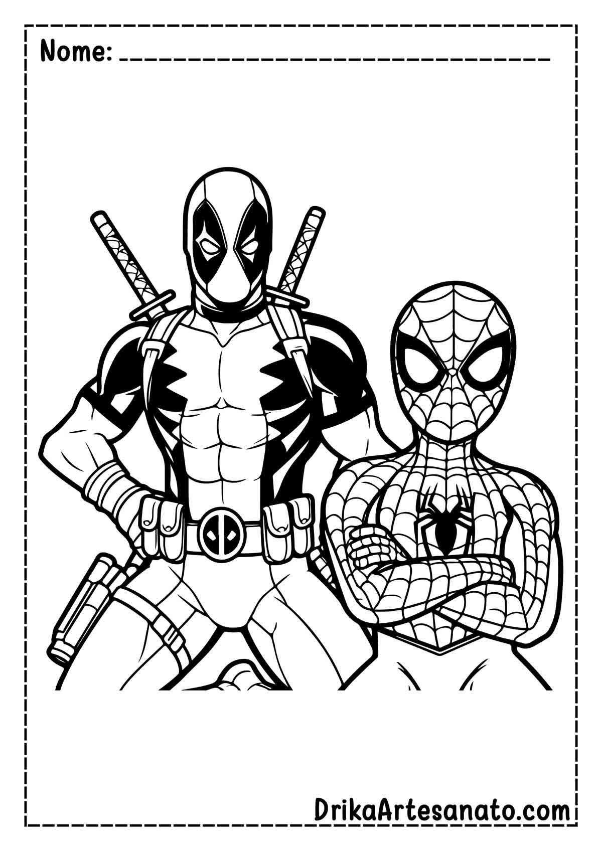 Desenho do Deadpool com Homem-aranha para Imprimir