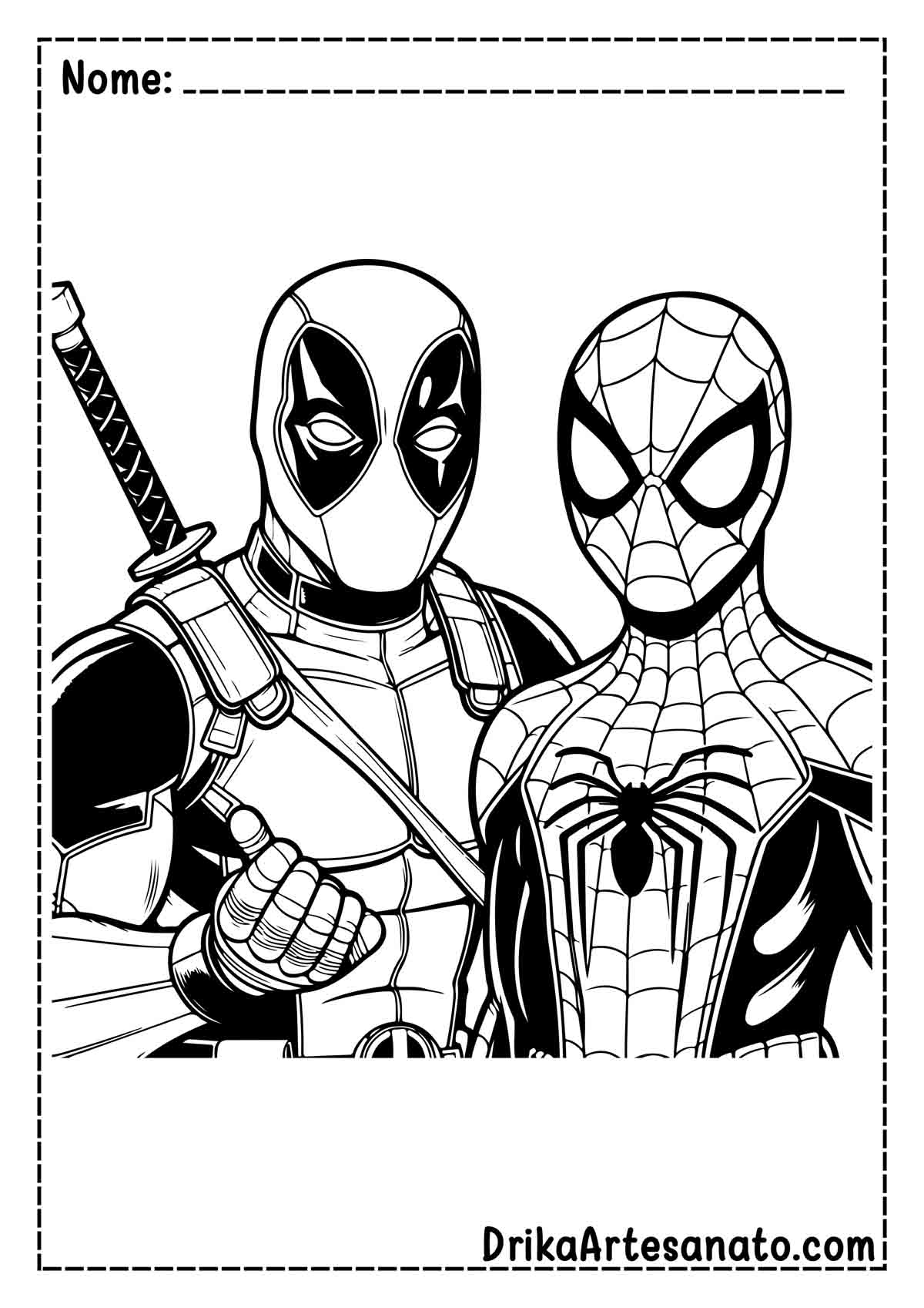 Desenho do Deadpool com Homem-aranha para Pintar