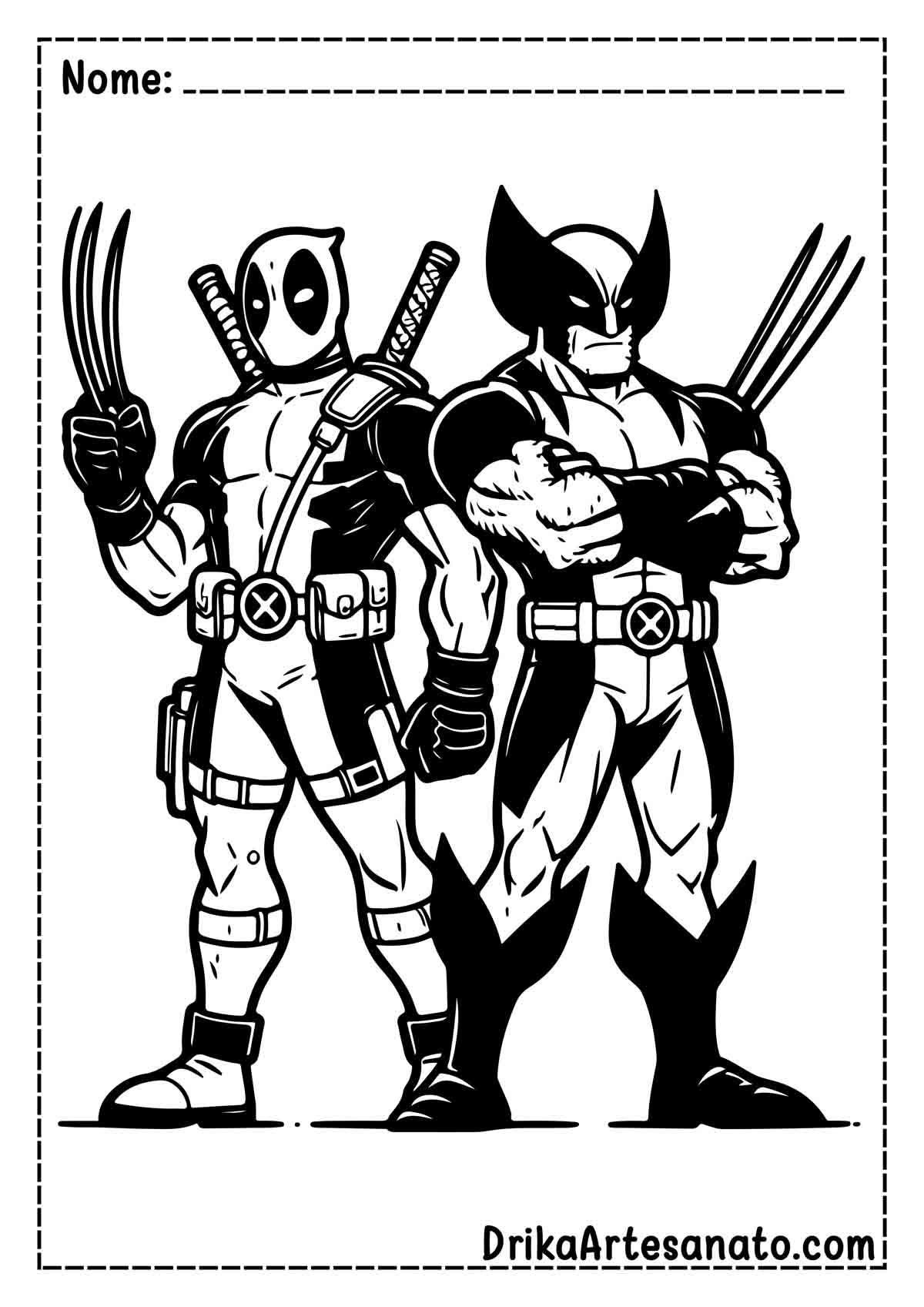 Desenho do Deadpool com Wolverine para Colorir