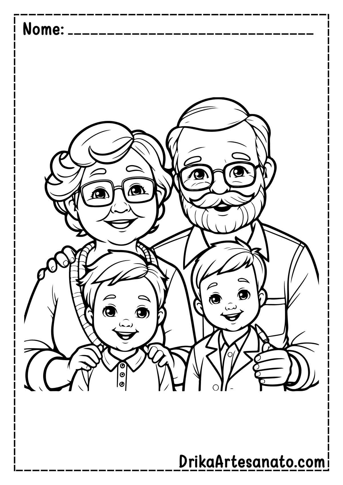 Desenho de Avós e Netos para Colorir e Imprimir