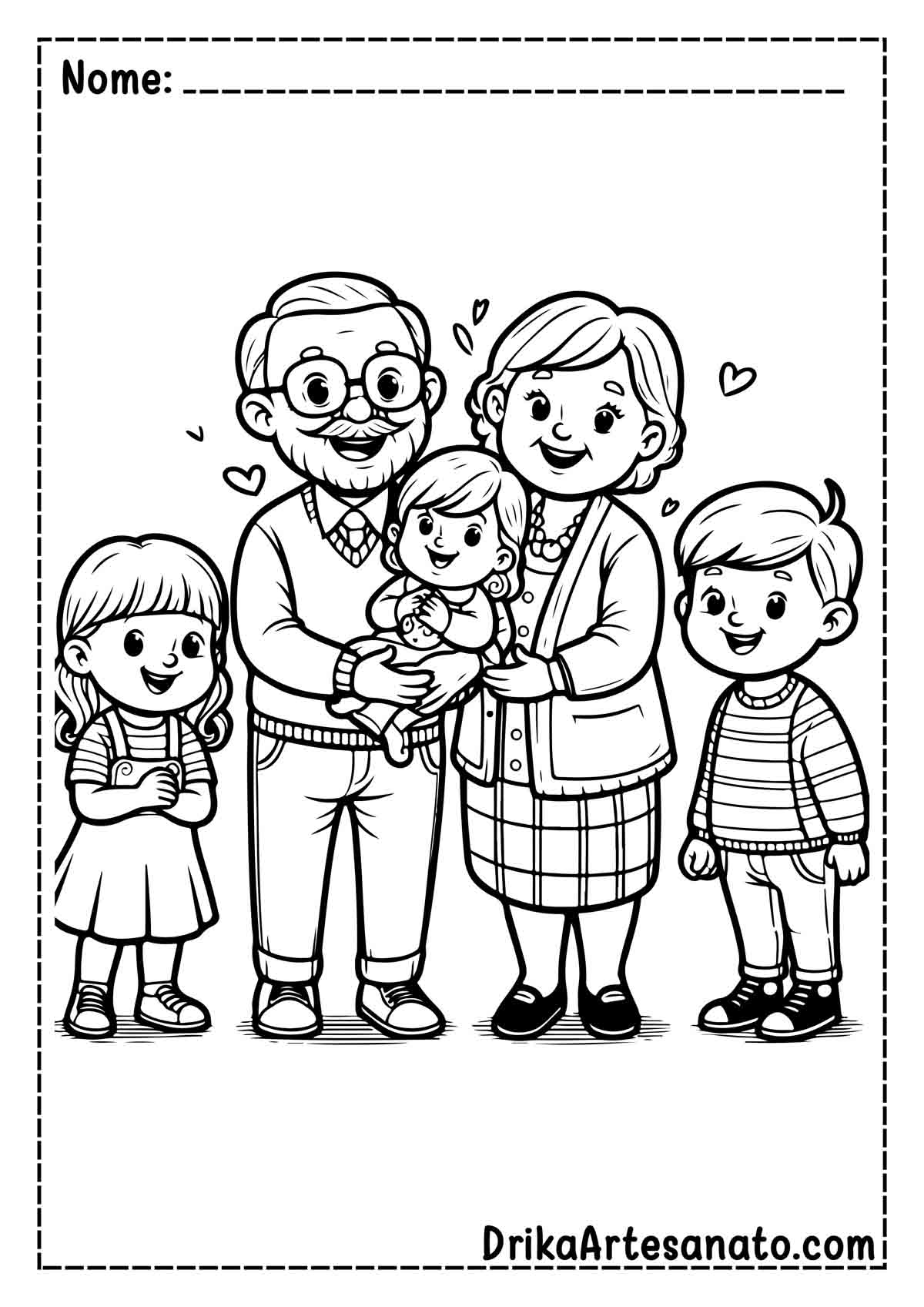 Desenho de Avós com Netos para Colorir