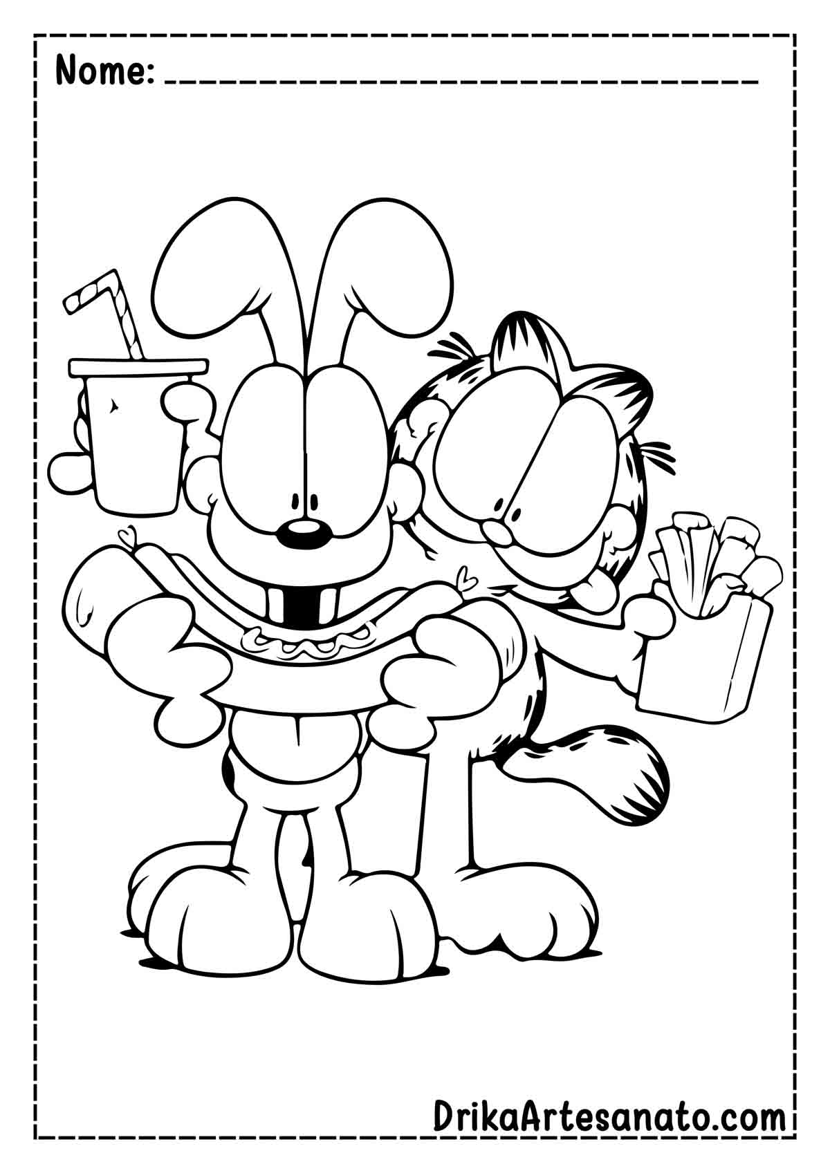 Desenho do Garfield Comendo para Pintar e Imprimir