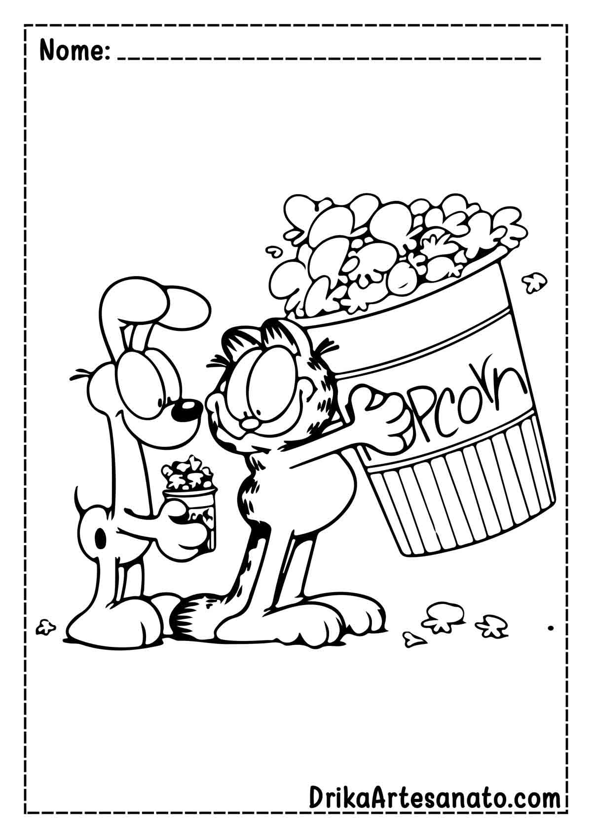 Desenho do Garfield Comendo Pipoca para Colorir