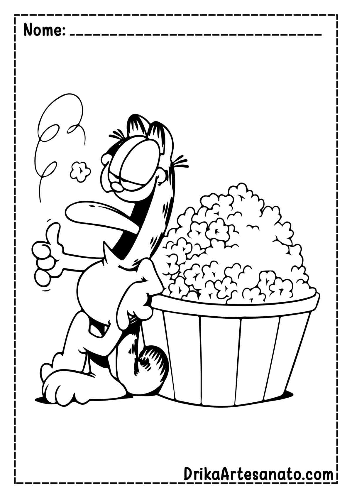 Desenho do Garfield Comendo Pipoca para Imprimir