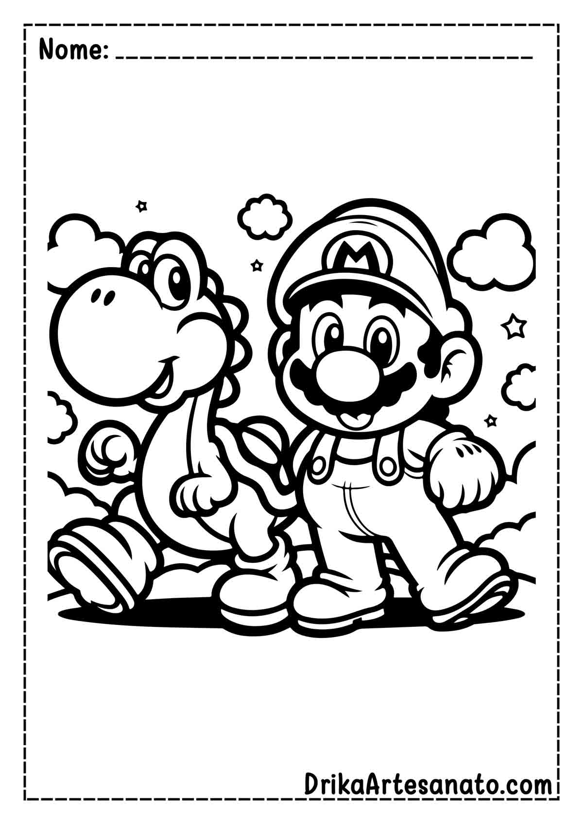 Desenho do Mario e Yoshi para Colorir