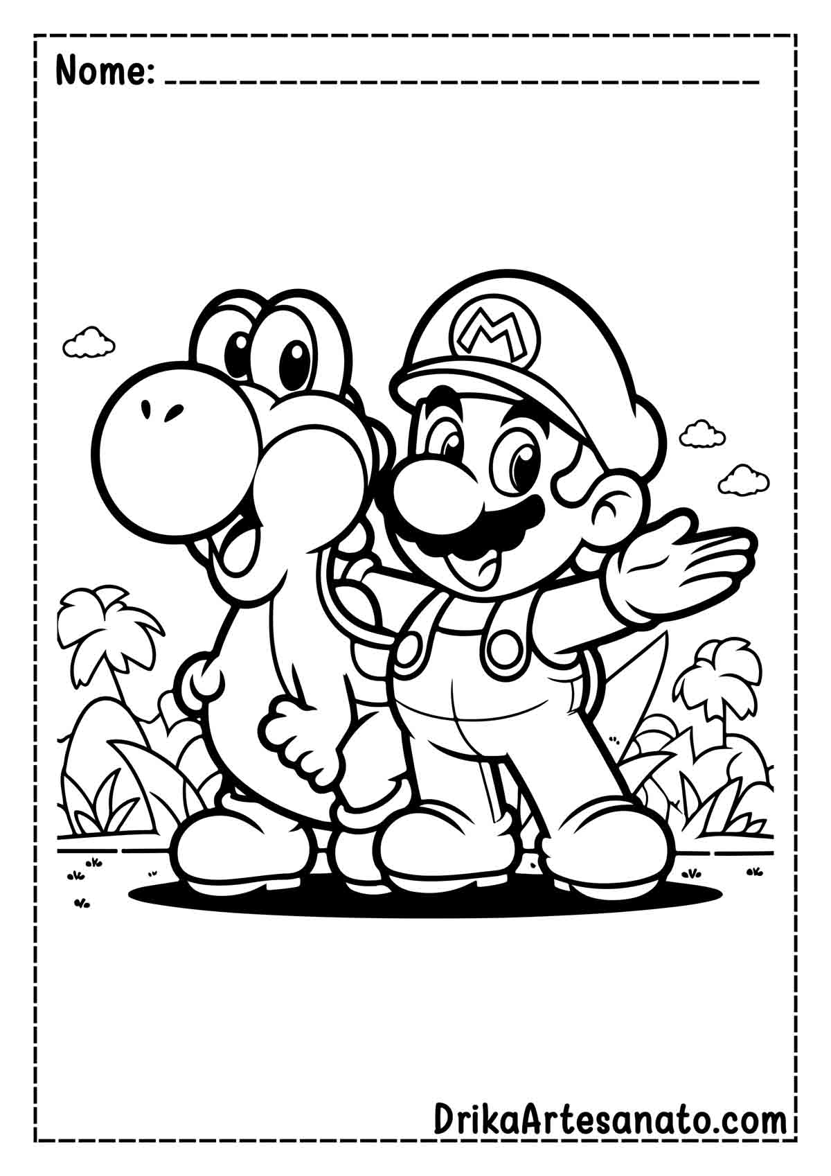 Desenho do Mario e Yoshi para Pintar