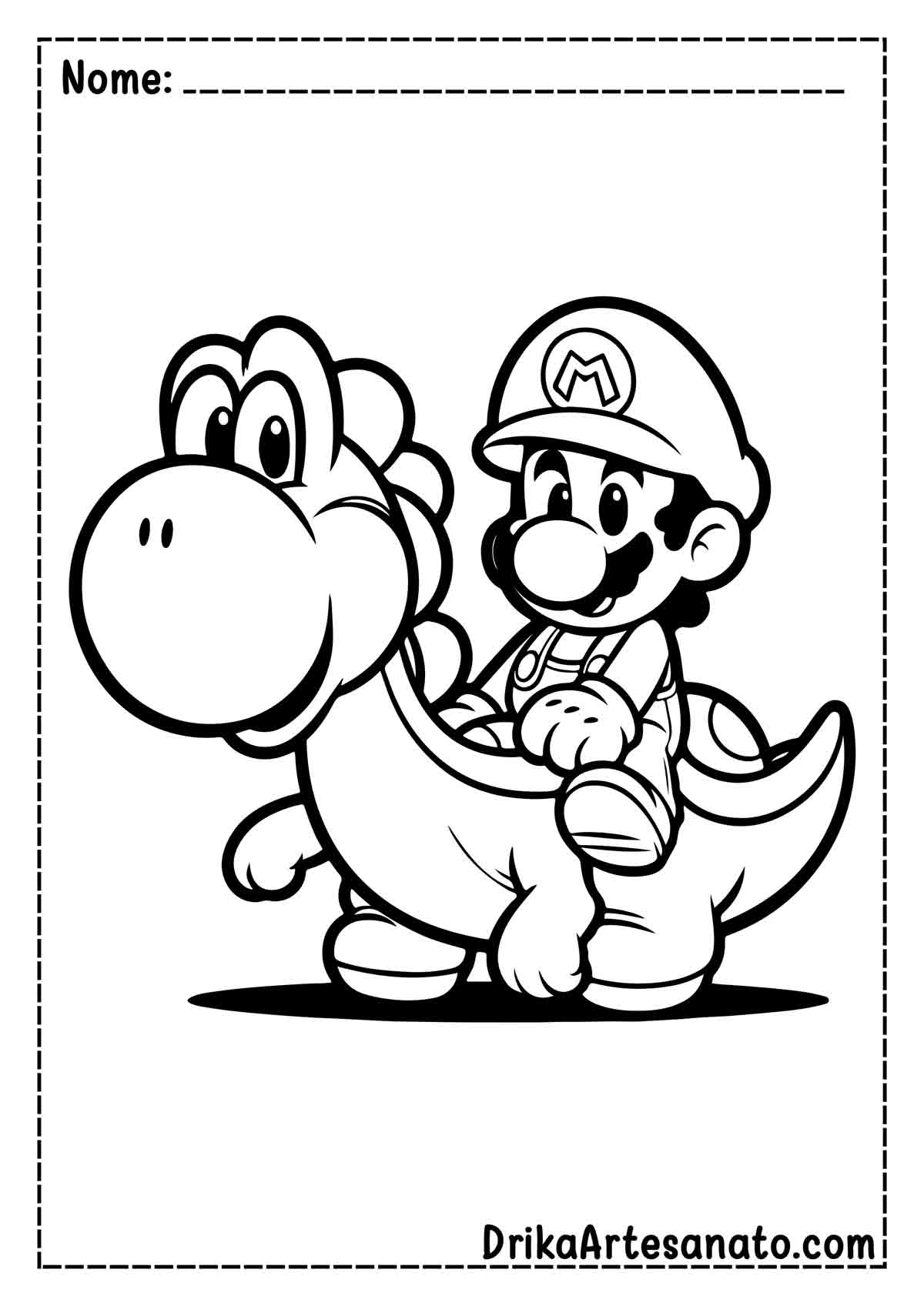 Desenho do Mario e Yoshi para Imprimir e Colorir