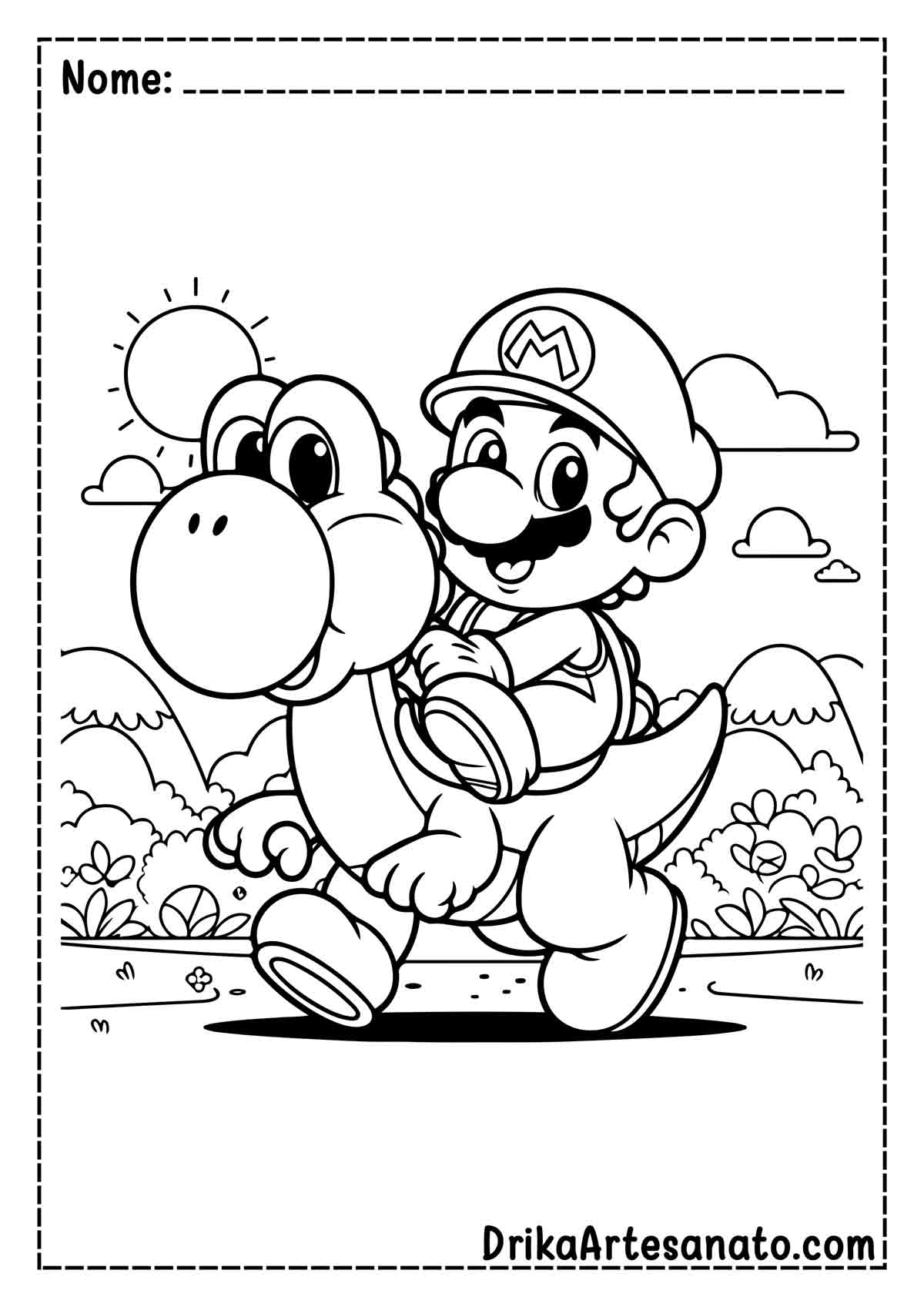 Desenho do Mario e Yoshi para Colorir