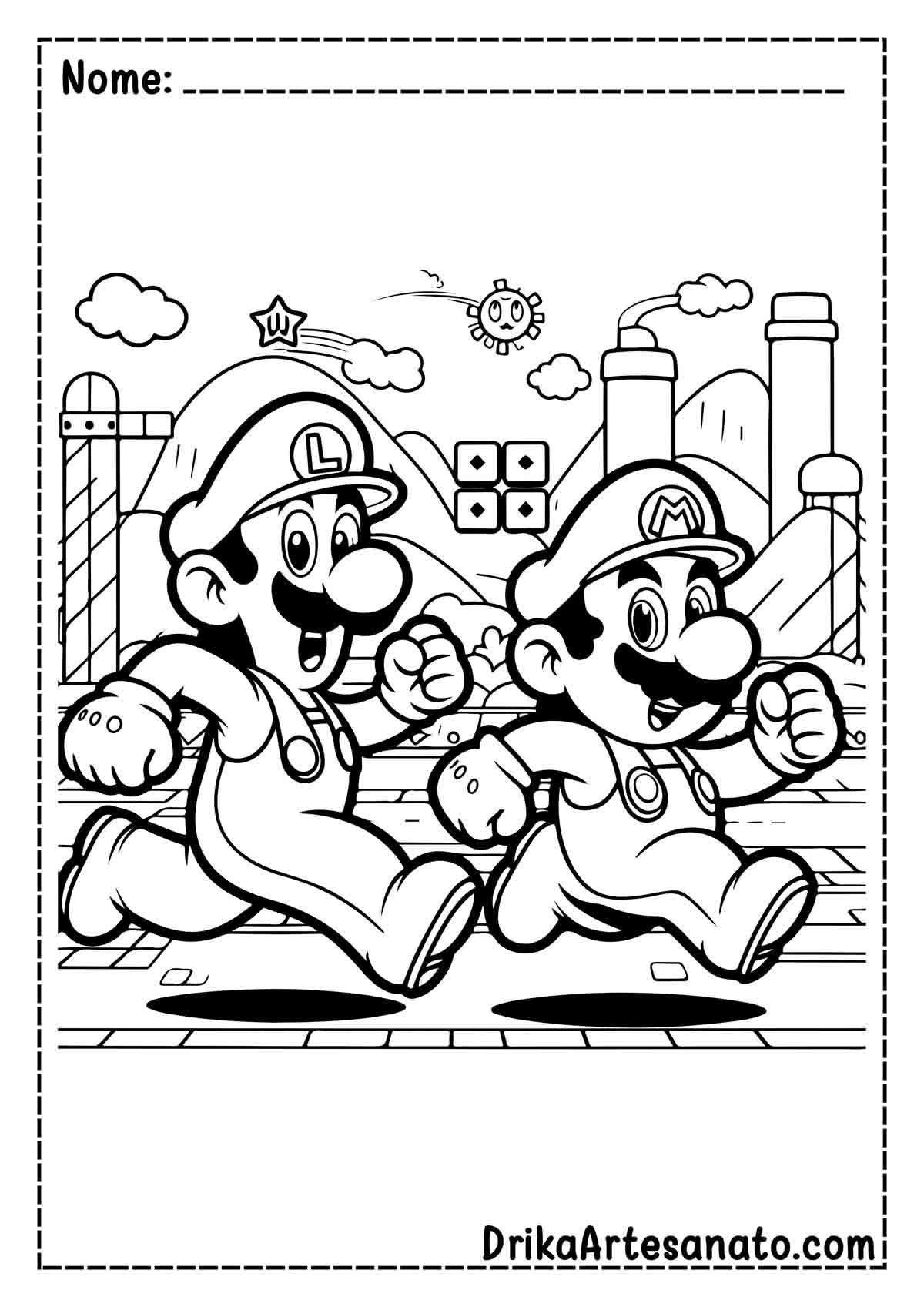 Desenho do Mario e Luigi para Imprimir e Colorir