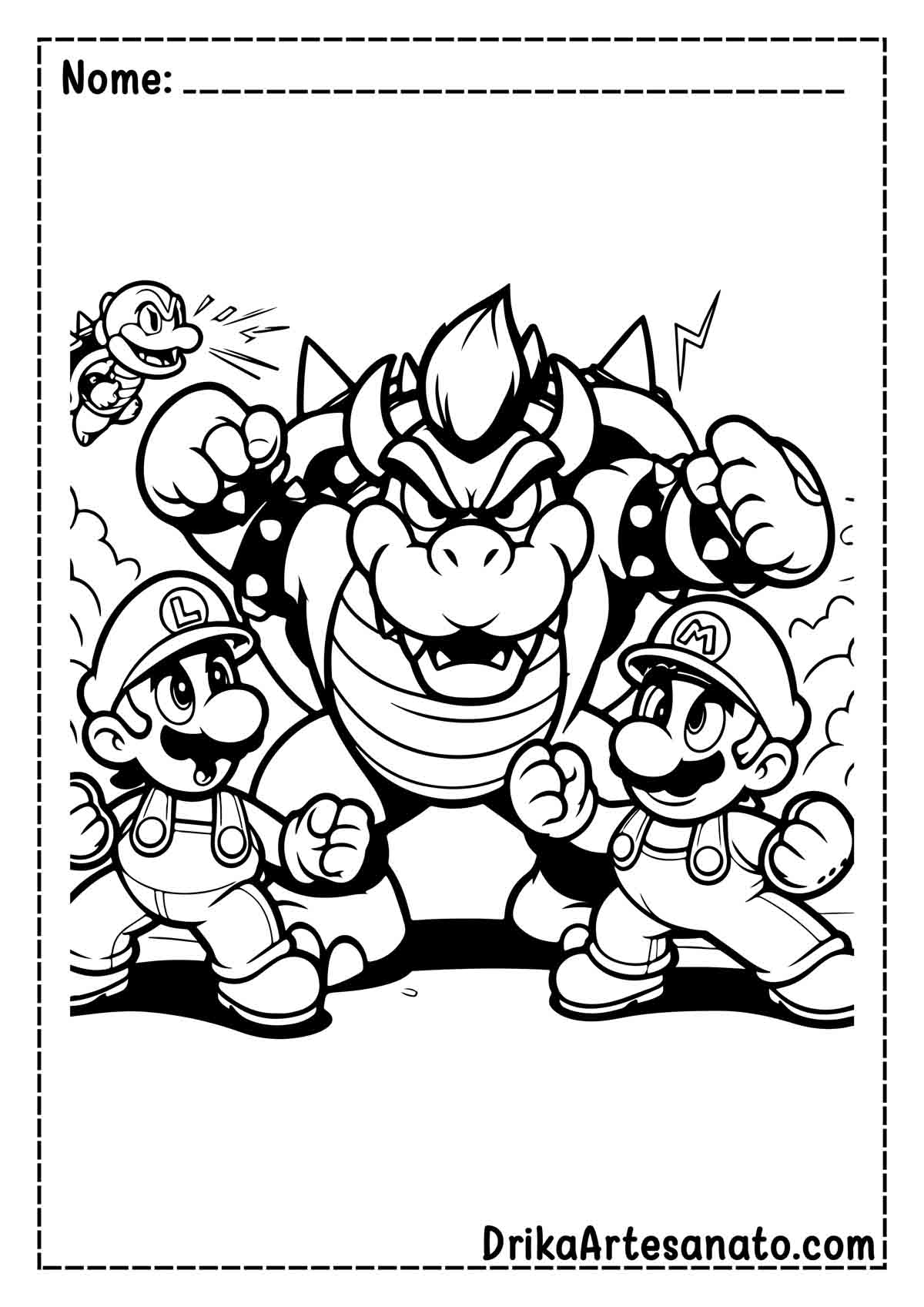 Desenho do Mario e Bowser para Colorir