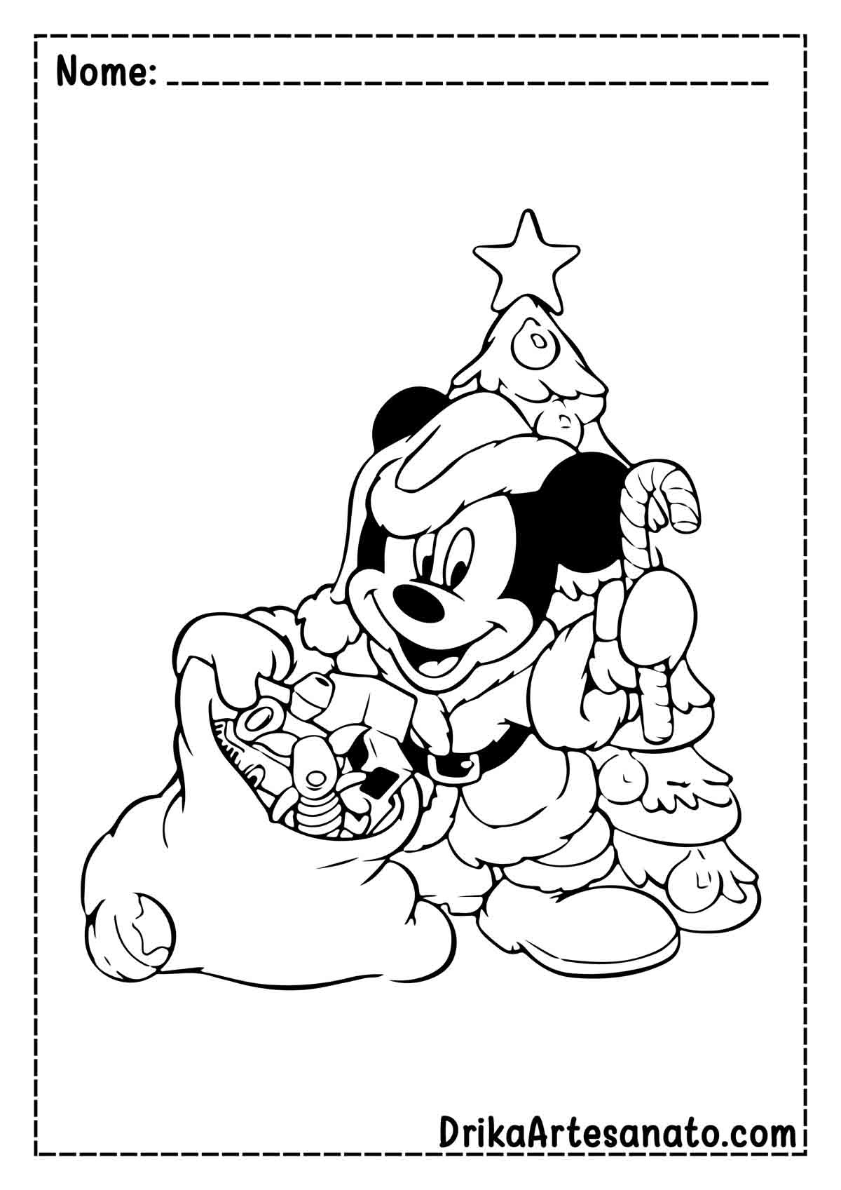 Desenho do Mickey de Natal para Imprimir