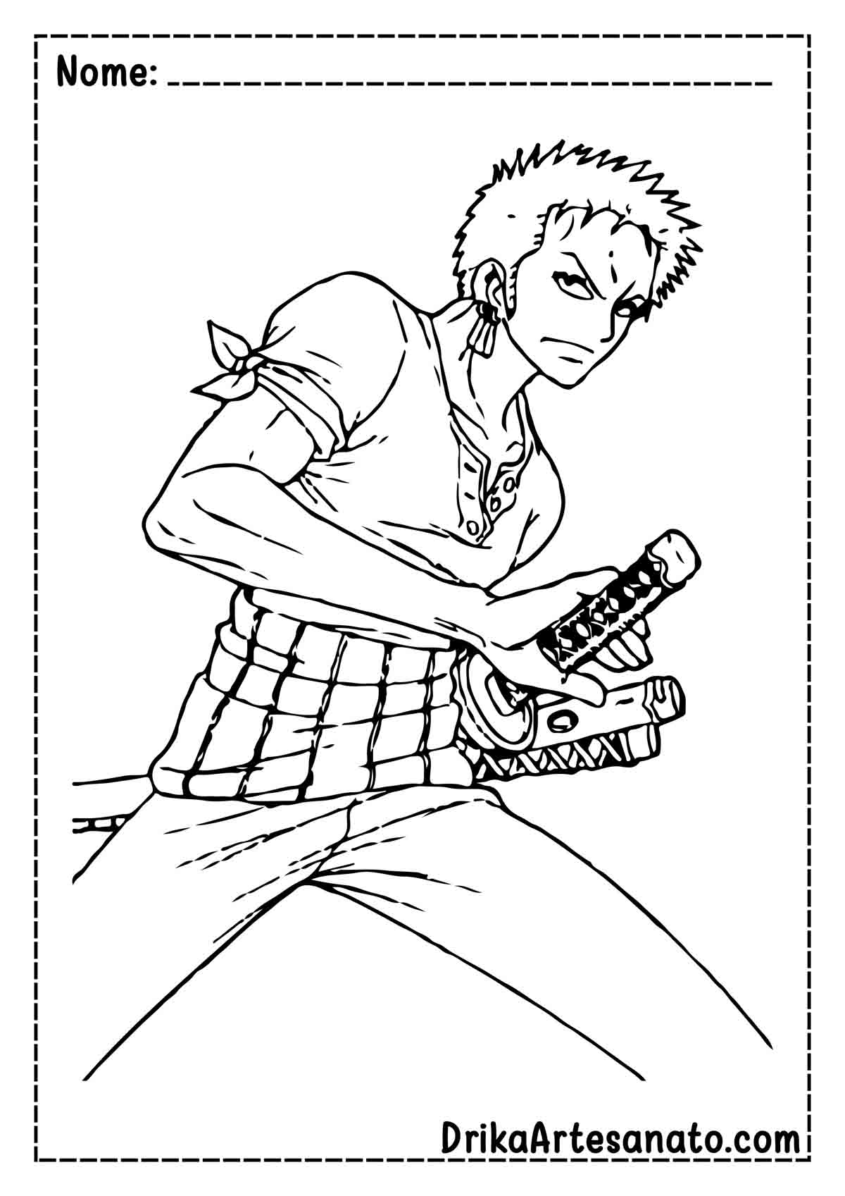 Desenho do Zoro de One Piece para Colorir e Imprimir