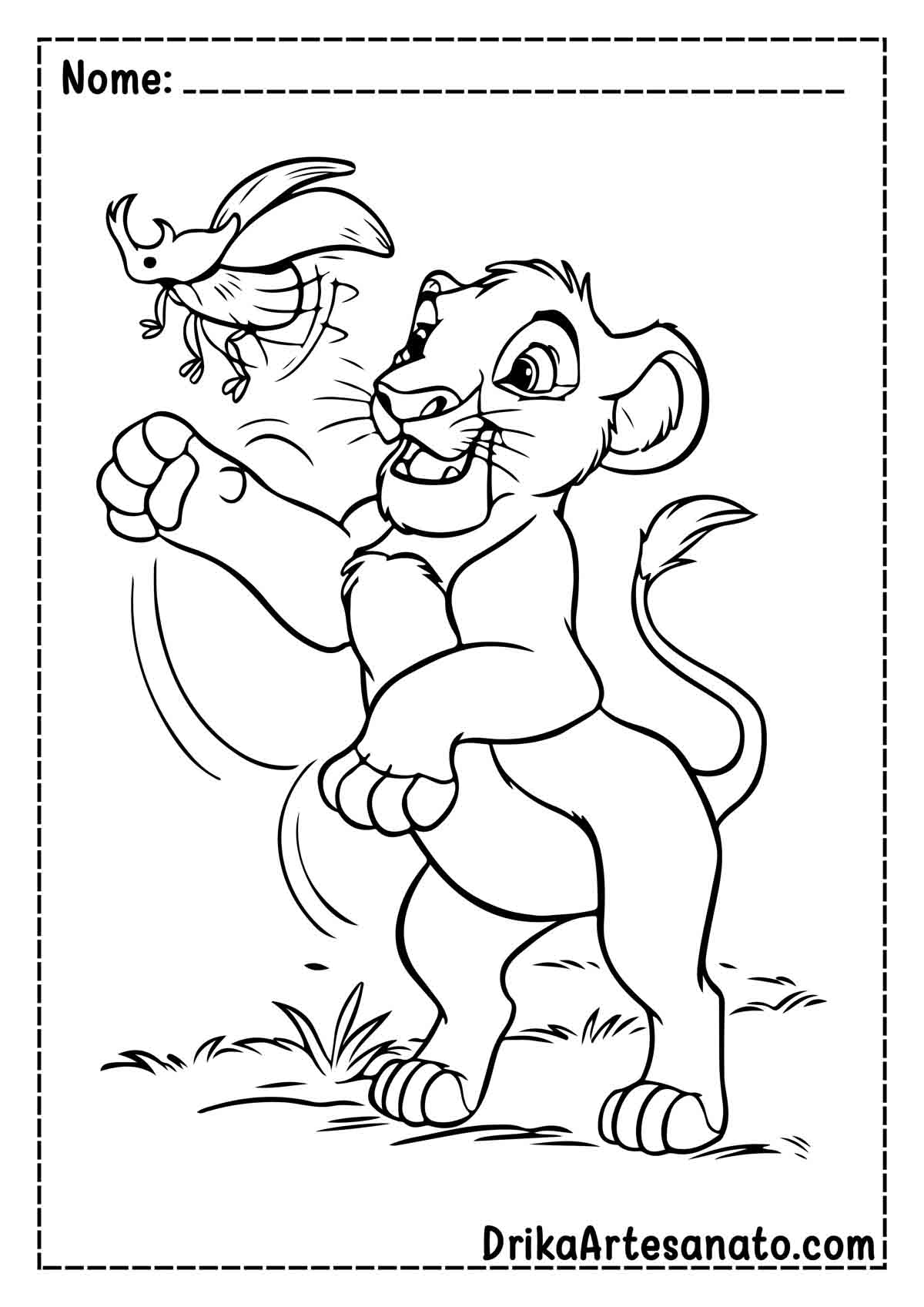Desenho do Simba Pequeno para Pintar e Imprimir