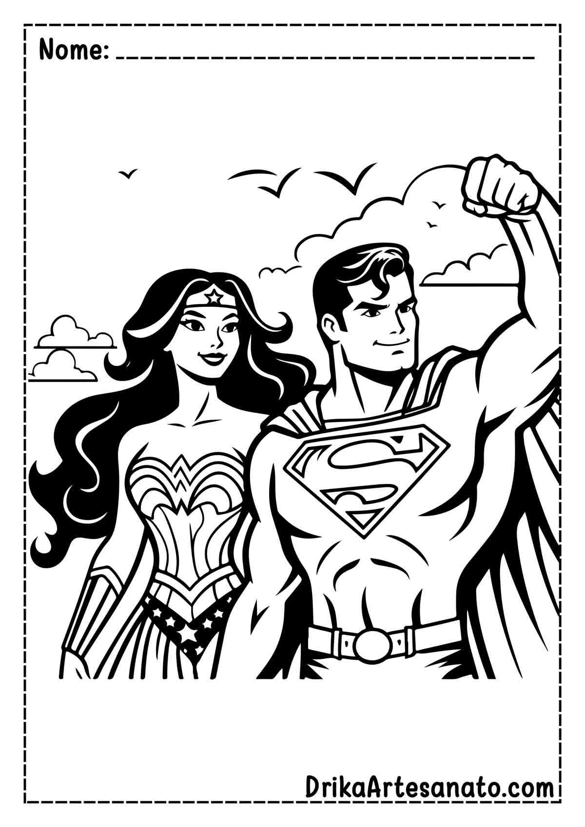 Desenho do Super Homem e Mulher Maravilha para Colorir