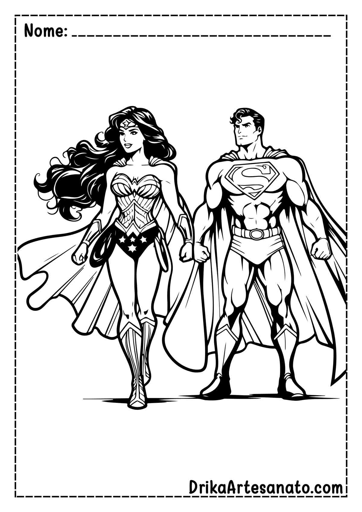 Desenho do Superman e Mulher Maravilha para Pintar