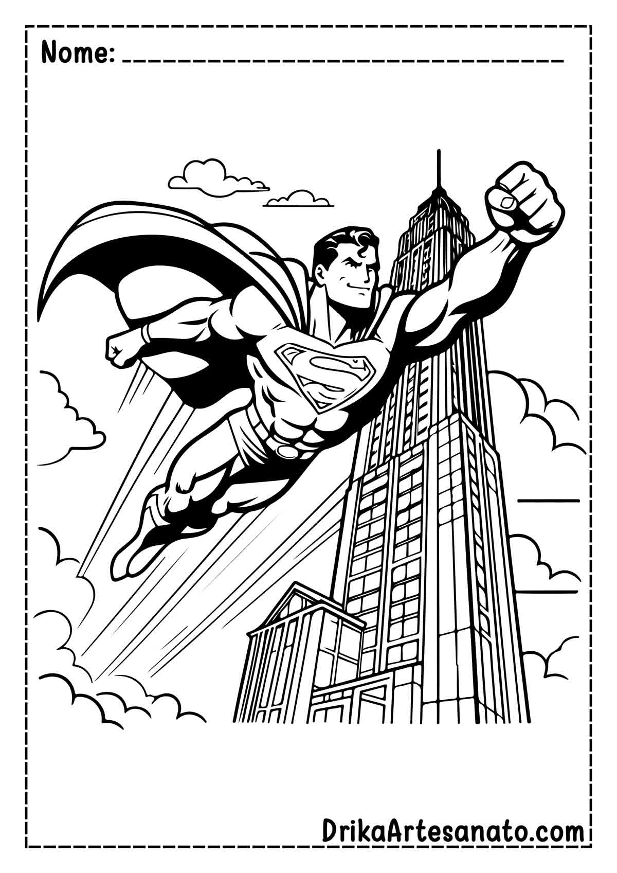 Desenho do Super Homem Voando para Imprimir e Colorir