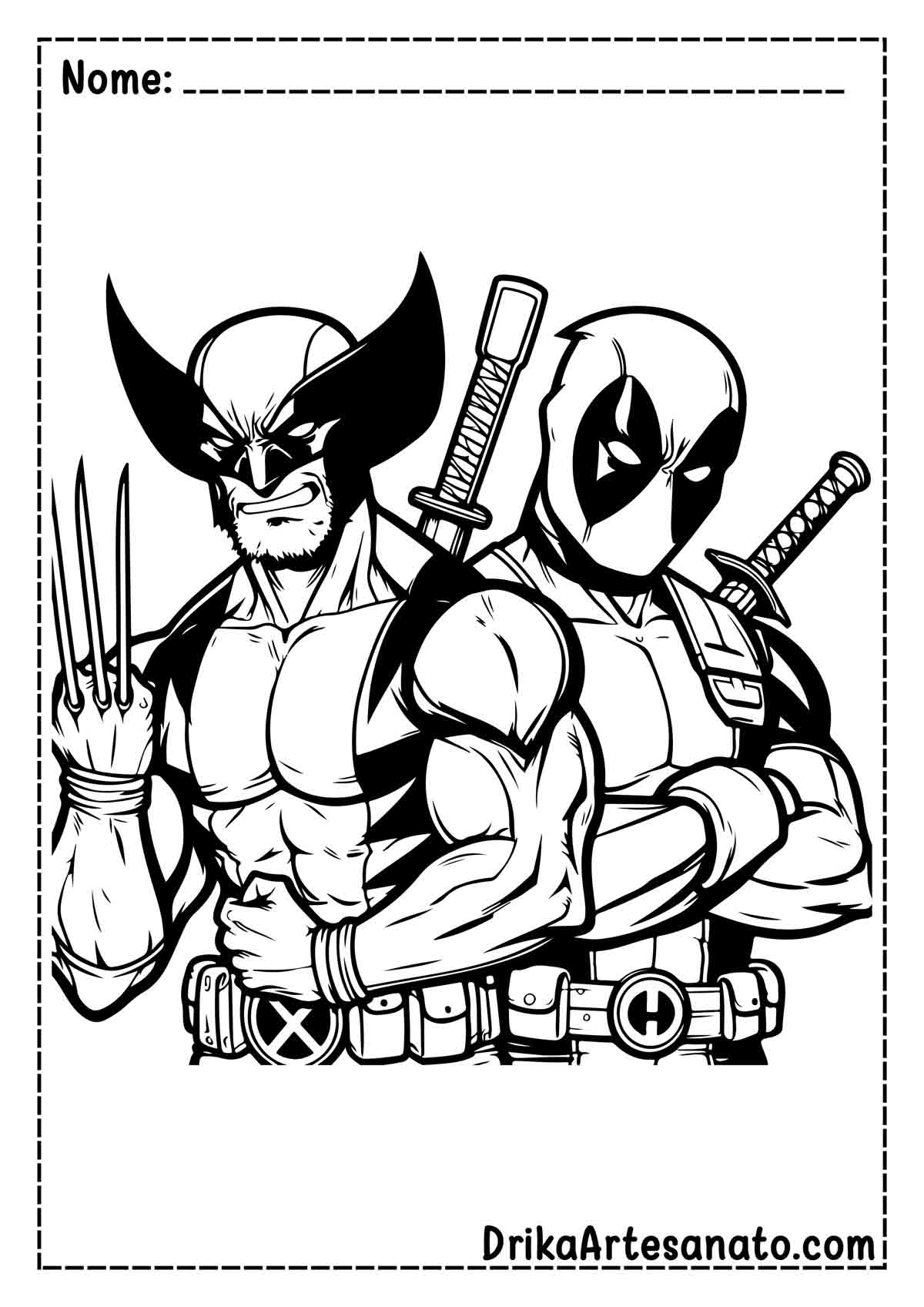 Desenho do Wolverine e Deadpool para Imprimir e Colorir