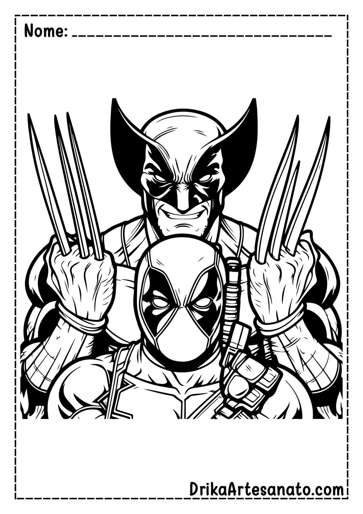 Desenho do Wolverine e Deadpool para Imprimir e Pintar