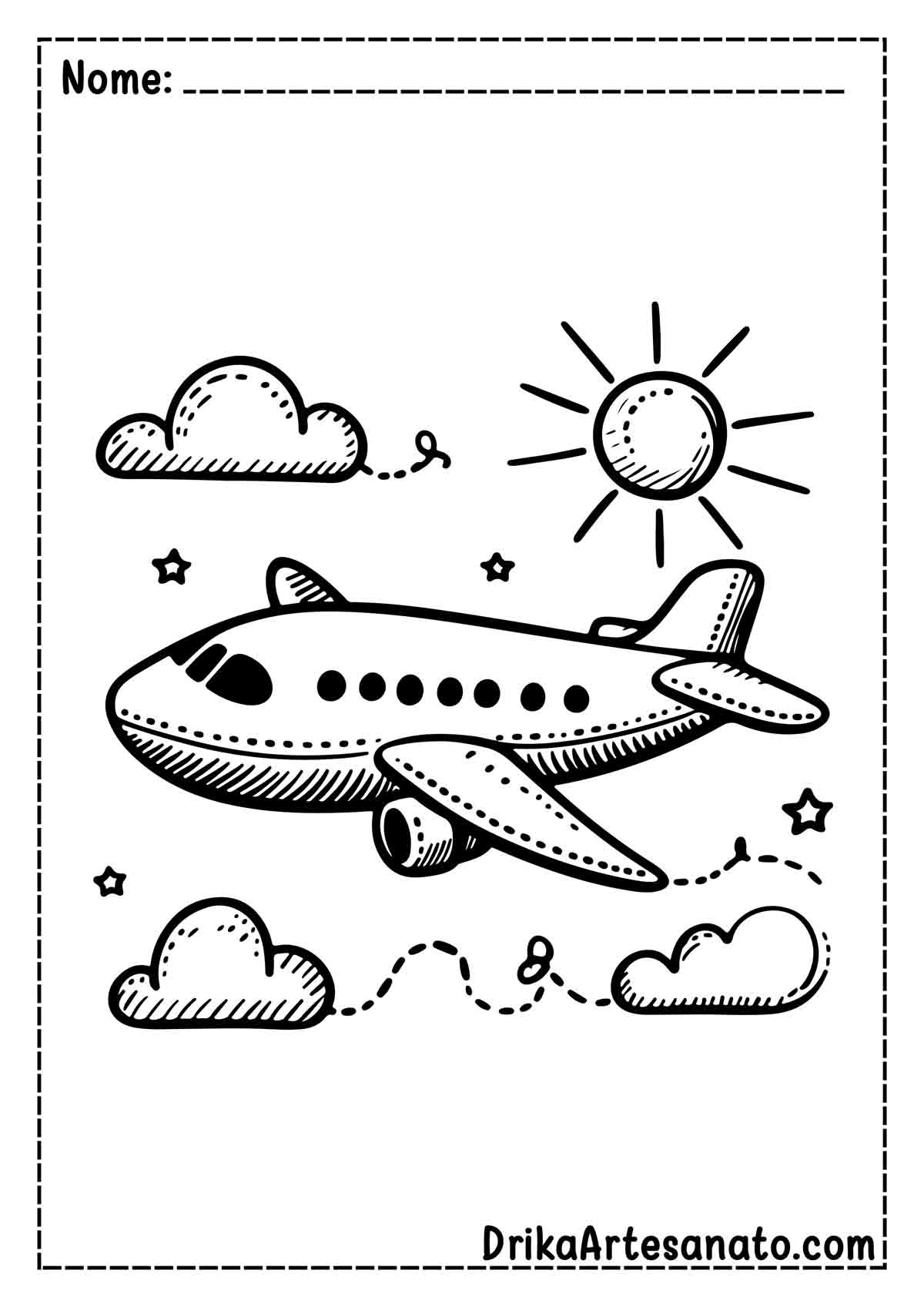 Desenho de Avião Simples para Colorir e Imprimir