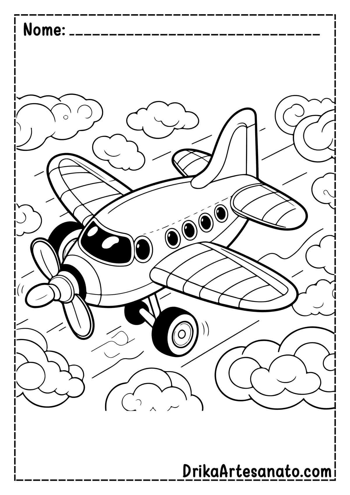 Desenho de Avião para Imprimir e Colorir