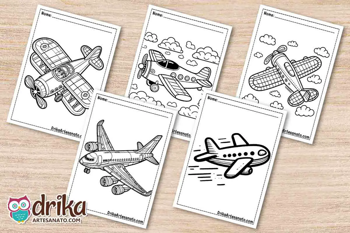 50 Desenhos de Avião para Colorir Grátis em PDF