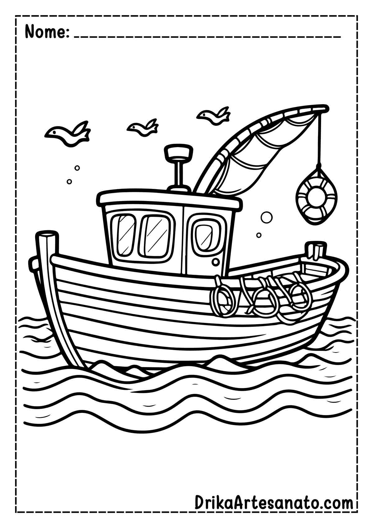 Desenho de Barco no Mar para Colorir