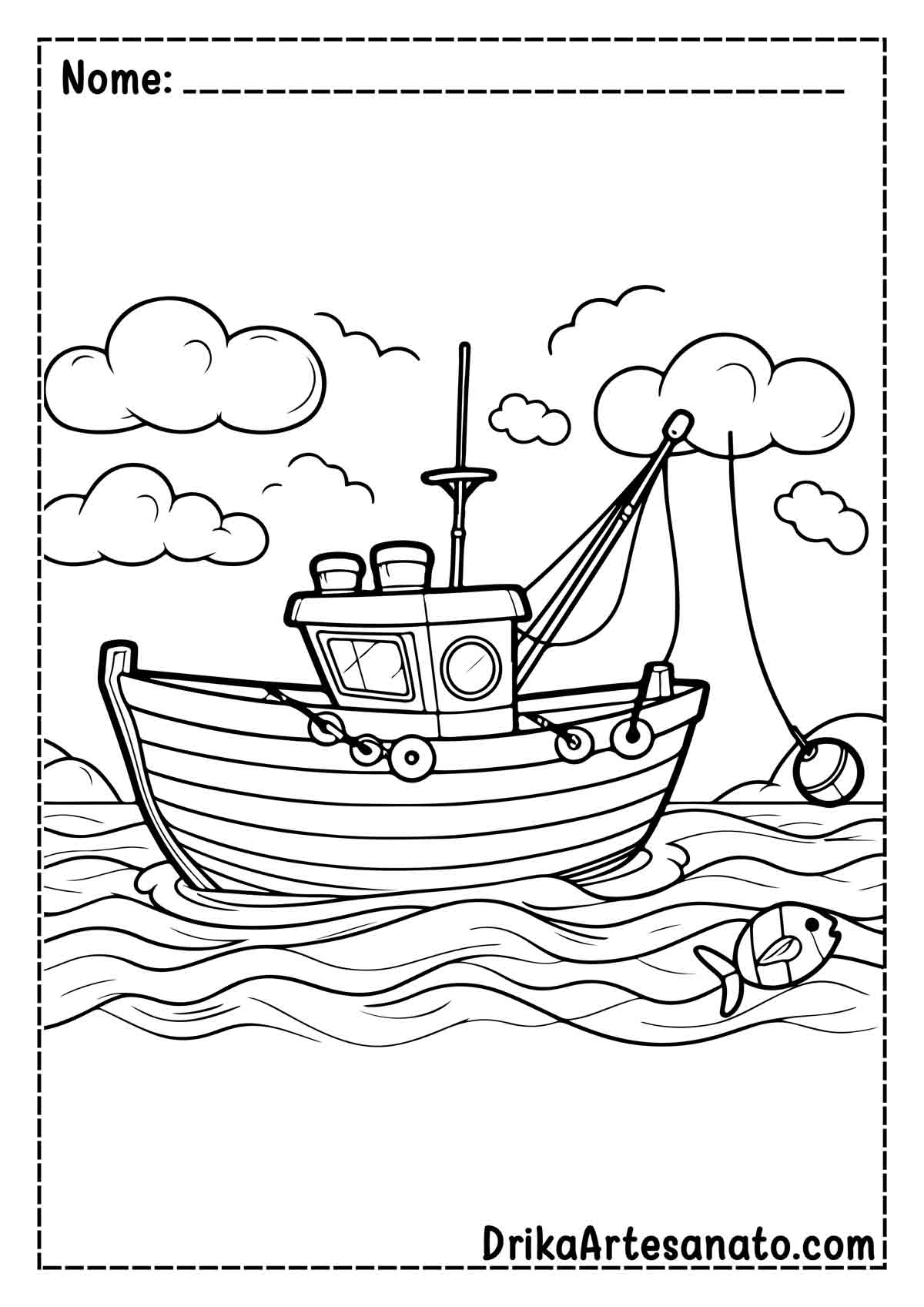 Desenho de Barco de Pesca para Colorir