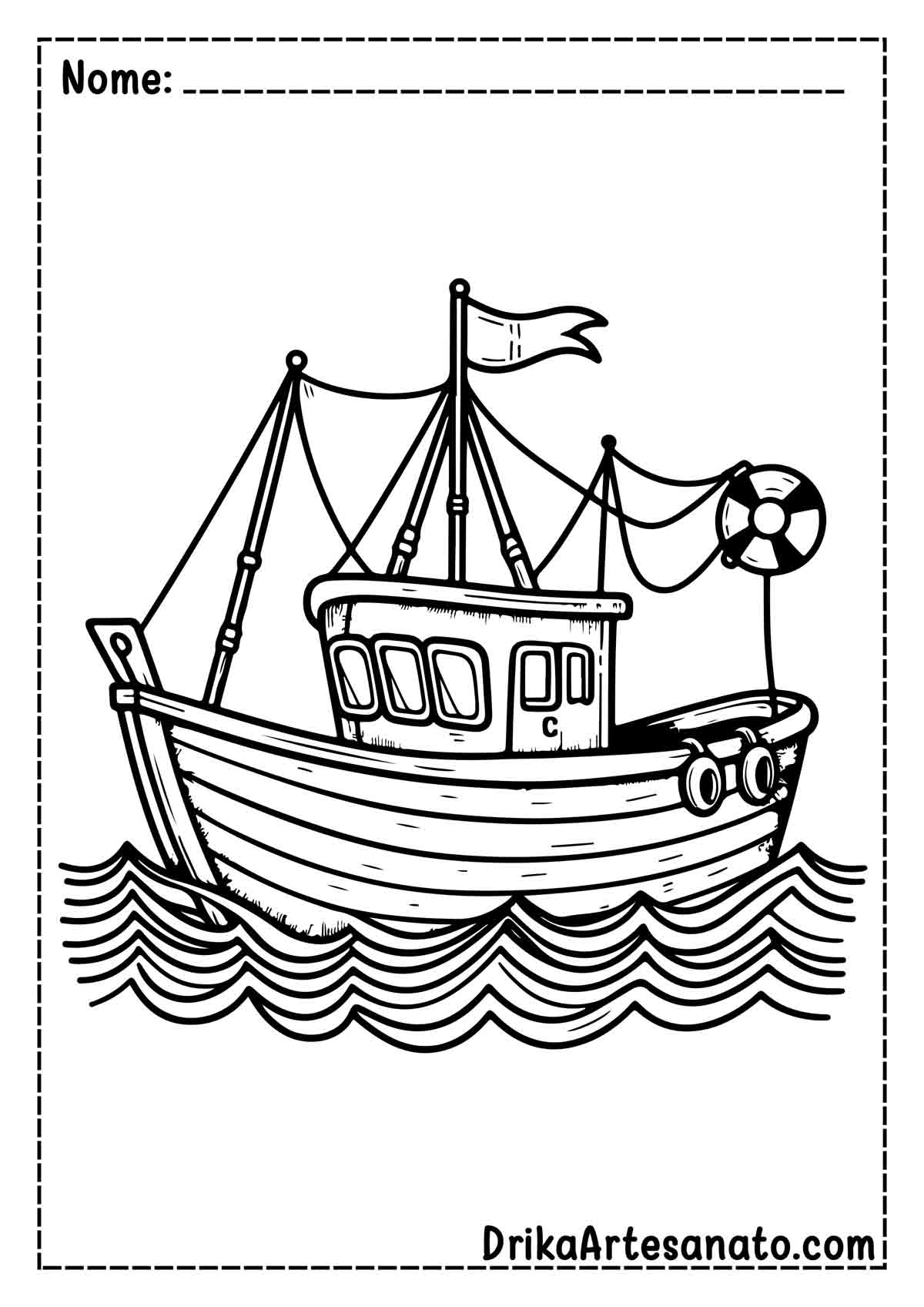 Desenho de Barco no Mar para Pintar