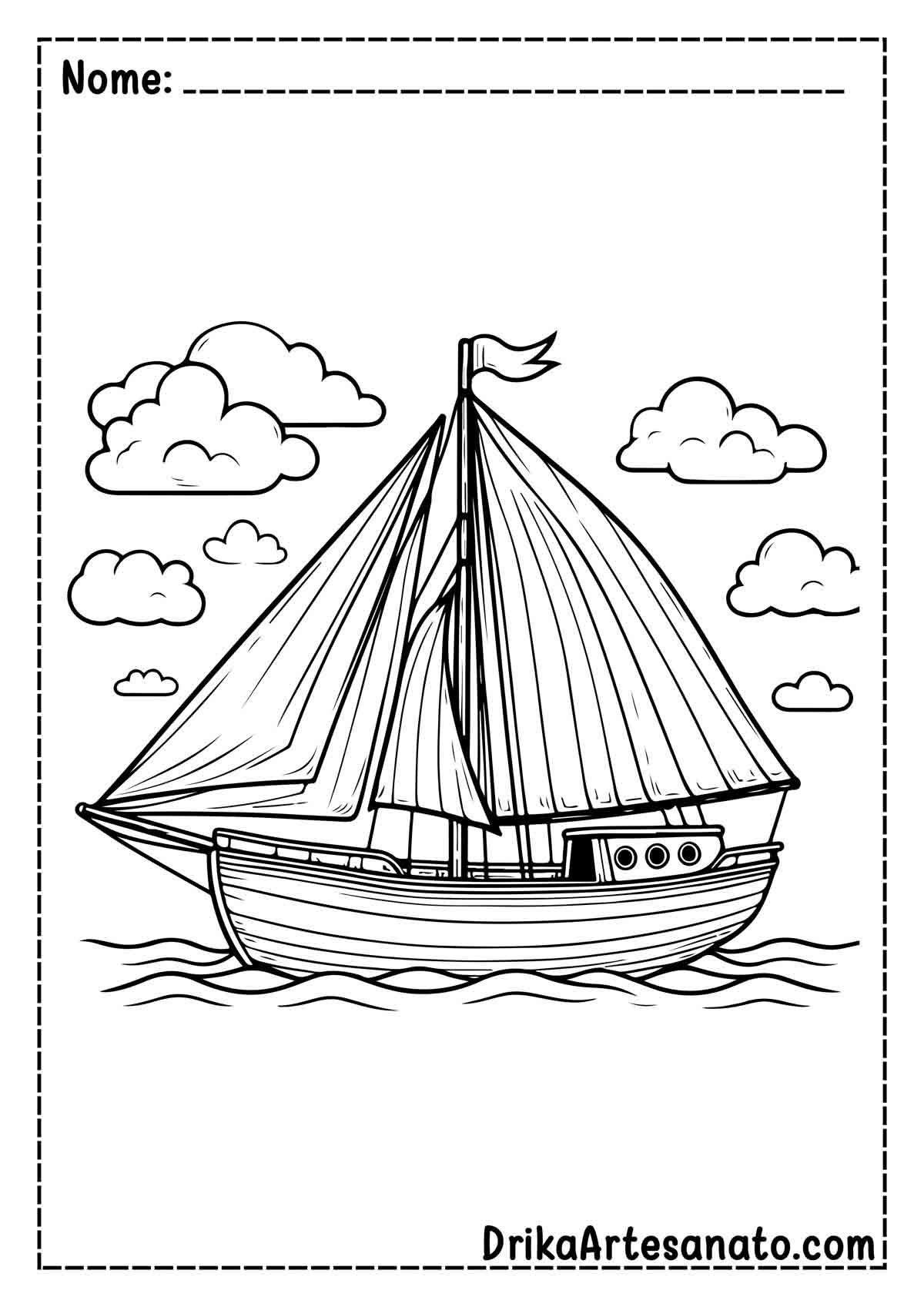 Desenho de Barco no Mar para Colorir