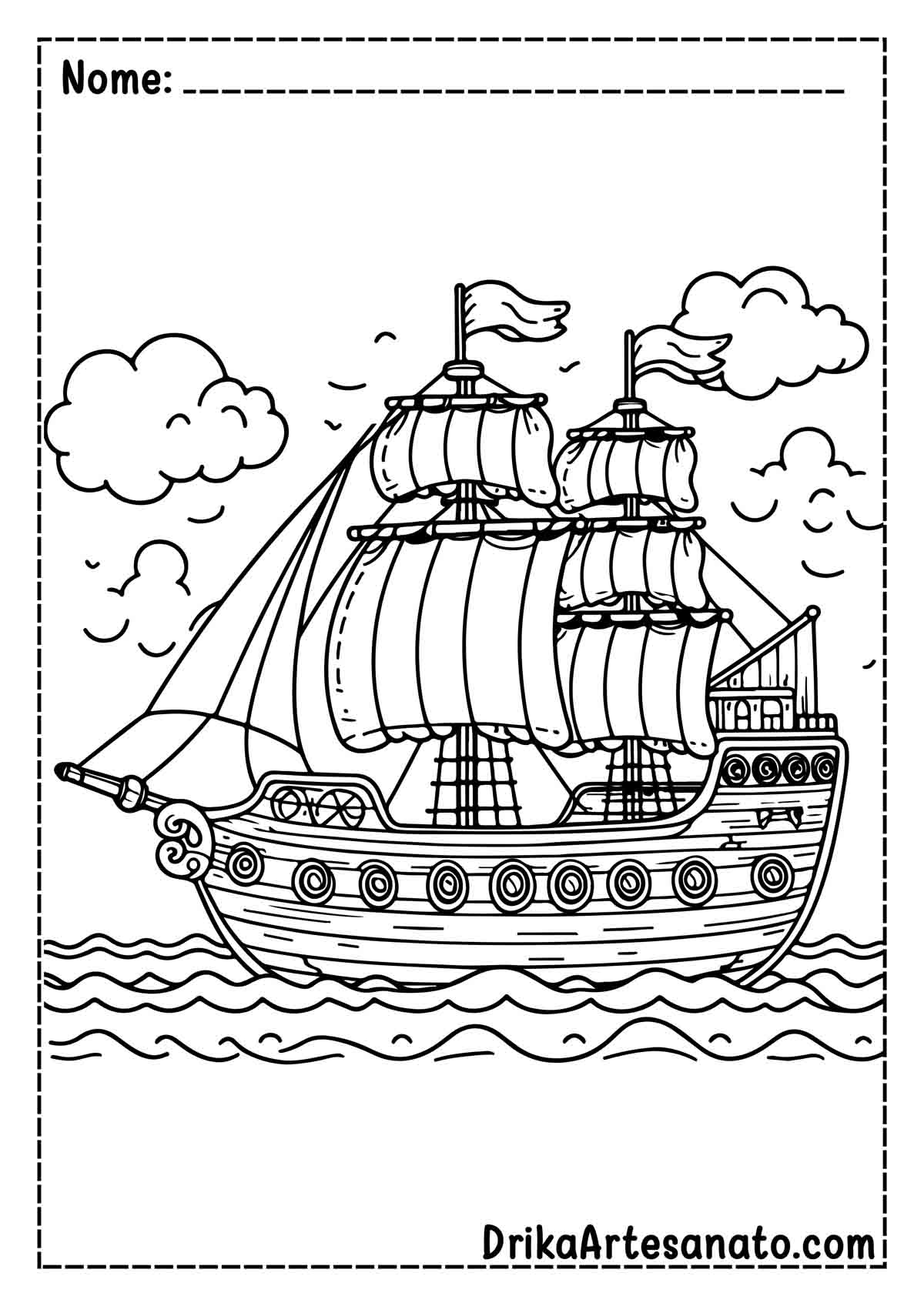 Desenho de Barco para Imprimir e Colorir