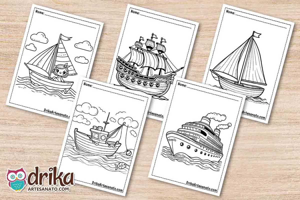 50 Desenhos de Barco para Colorir Grátis em PDF