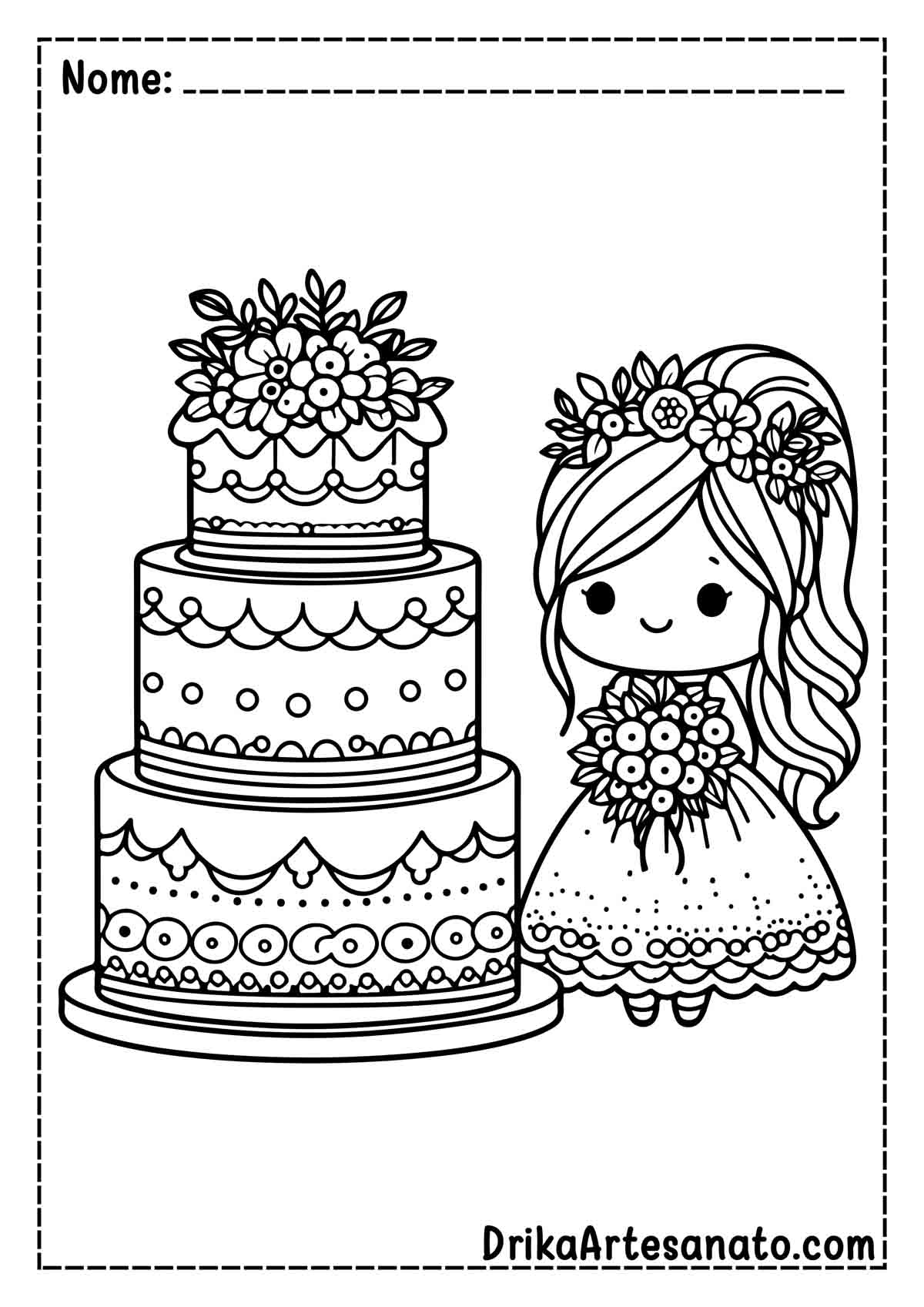 Desenho de Bolo de Casamento para Colorir e Imprimir