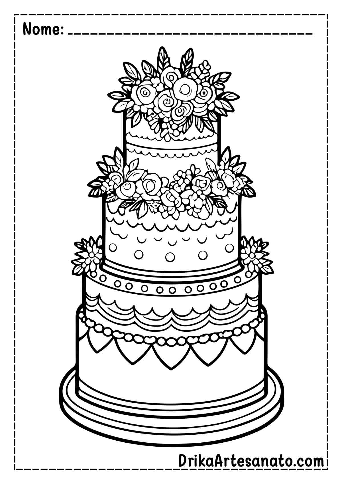 Desenho de Bolo de Casamento para Pintar