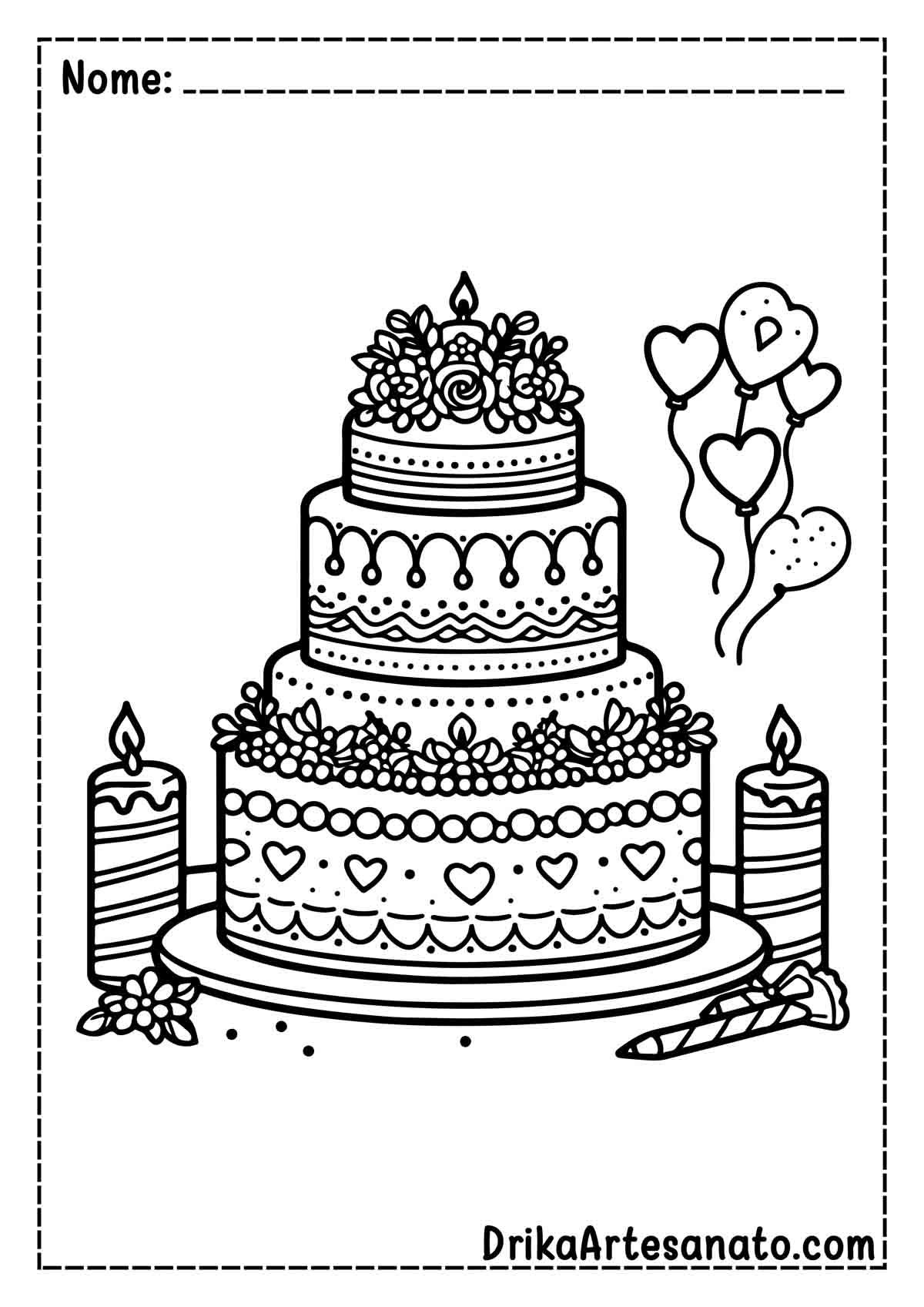 Desenho de Bolo de Casamento para Imprimir e Colorir