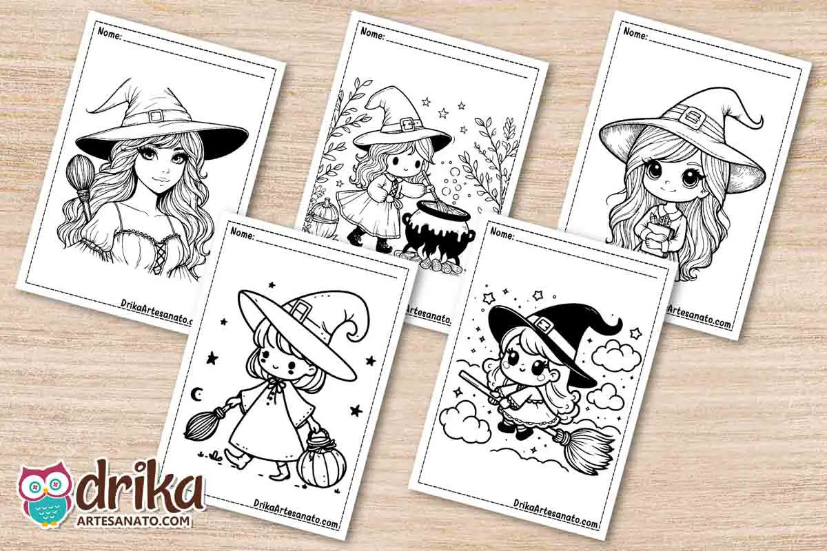 50 Desenhos de Bruxa para Colorir Grátis em PDF