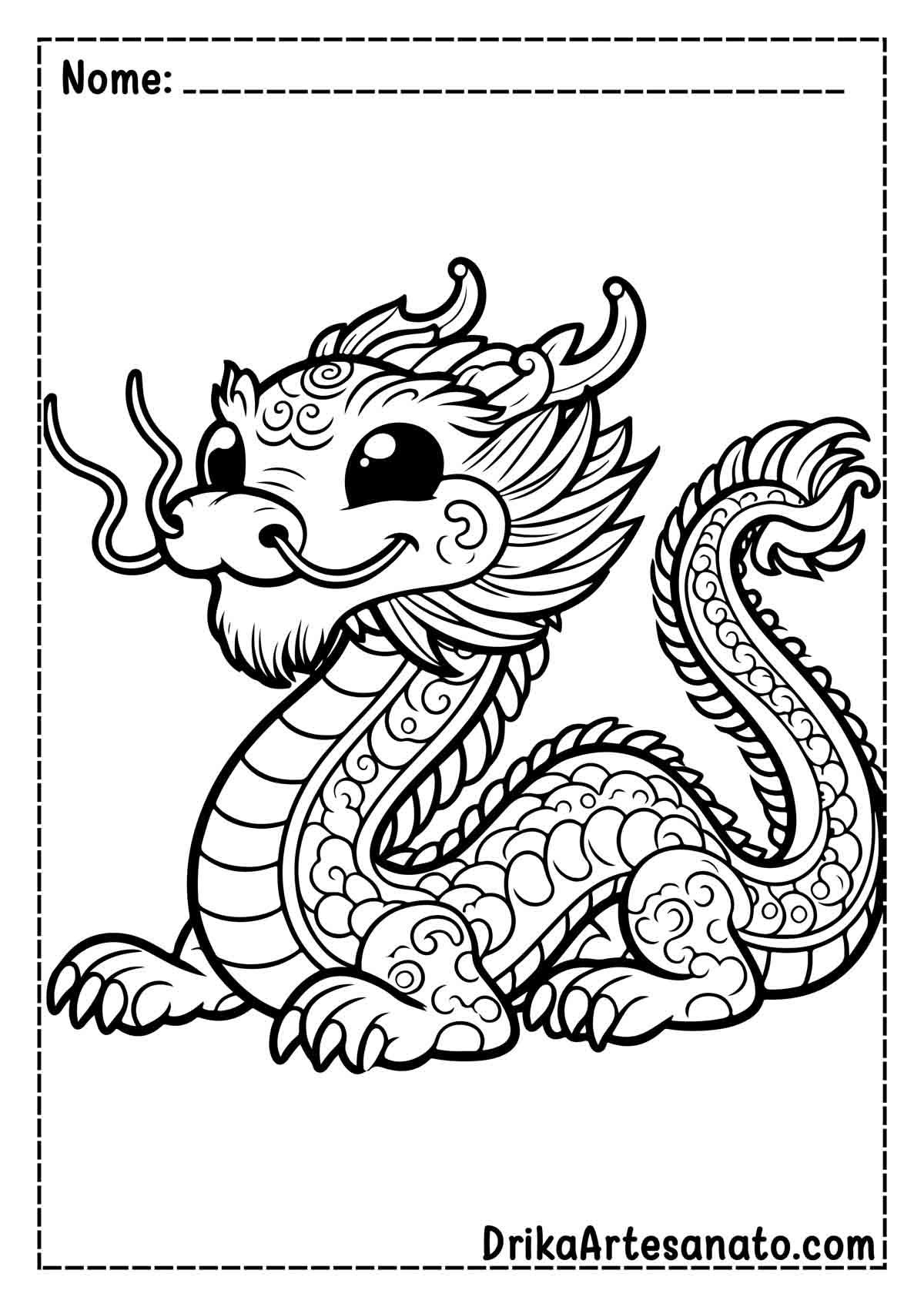 Desenho de Dragão Chinês para Colorir e Imprimir