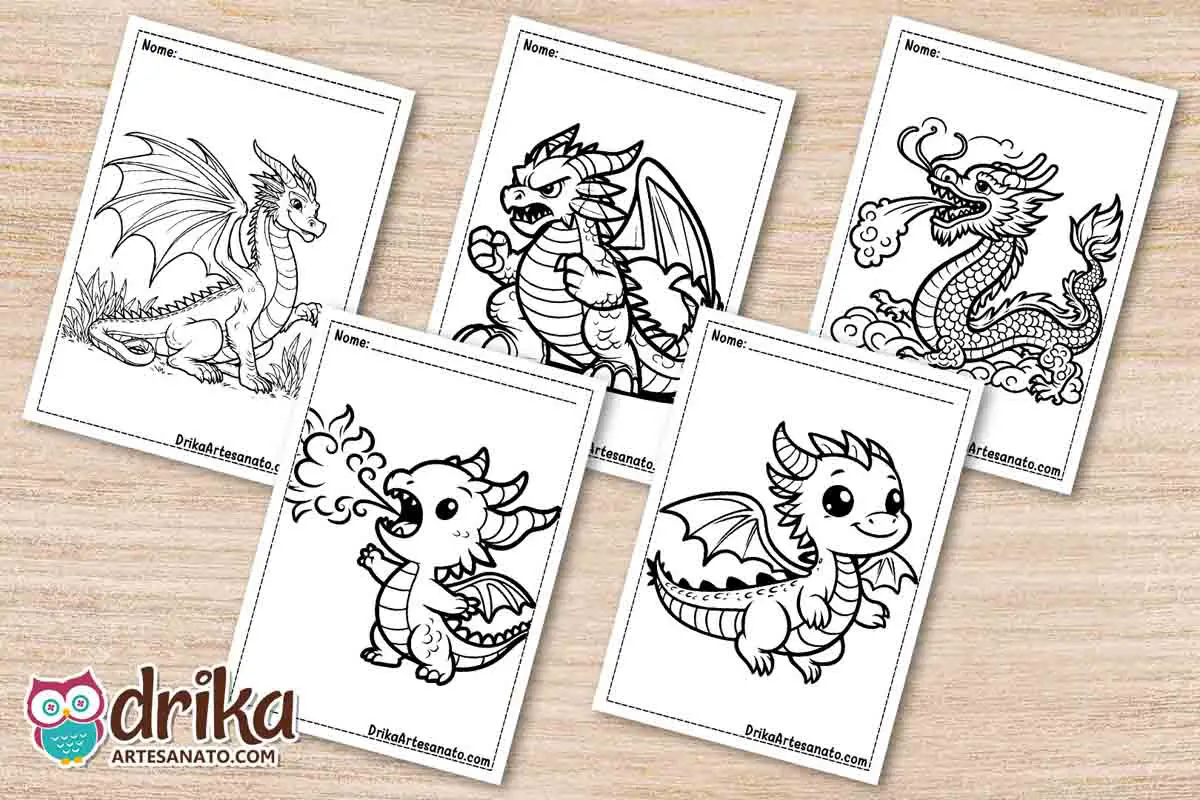 50 Desenhos de Dragão para Colorir Grátis em PDF