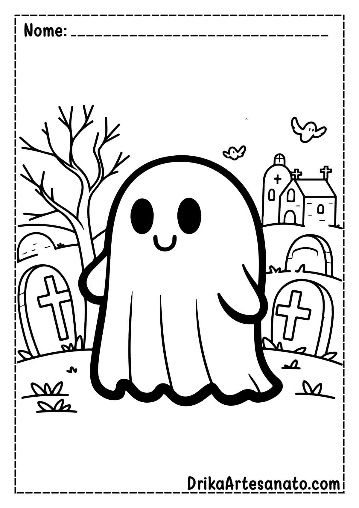 Desenho de Fantasma Fofa para Pintar