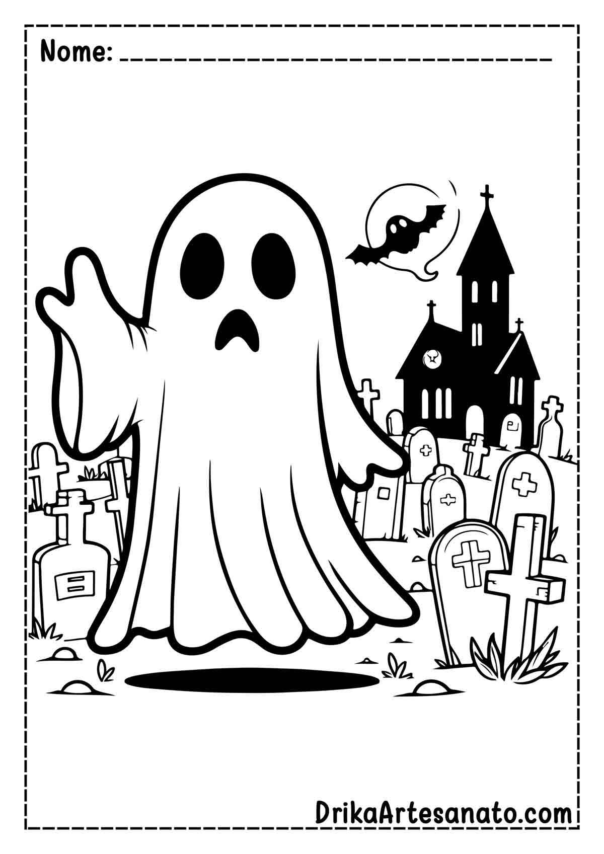 Desenho de Fantasma no Cemitério para Imprimir