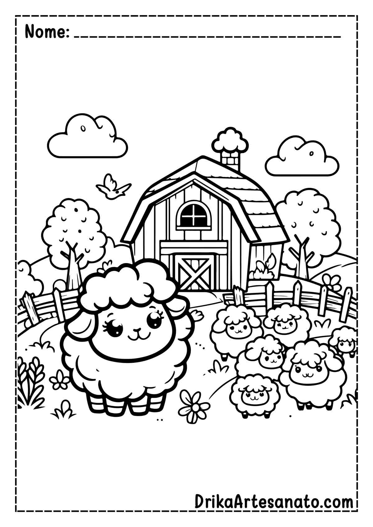 Desenho de Fazenda com Animais para Colorir e Imprimir