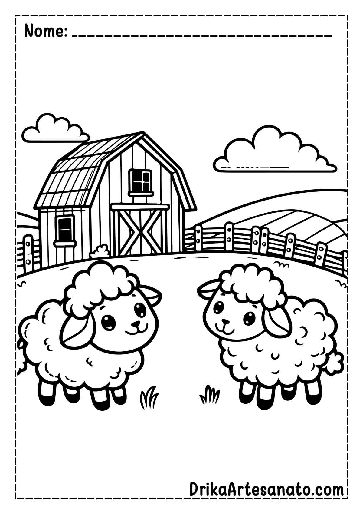 Desenho de Fazenda com Animais para Colorir