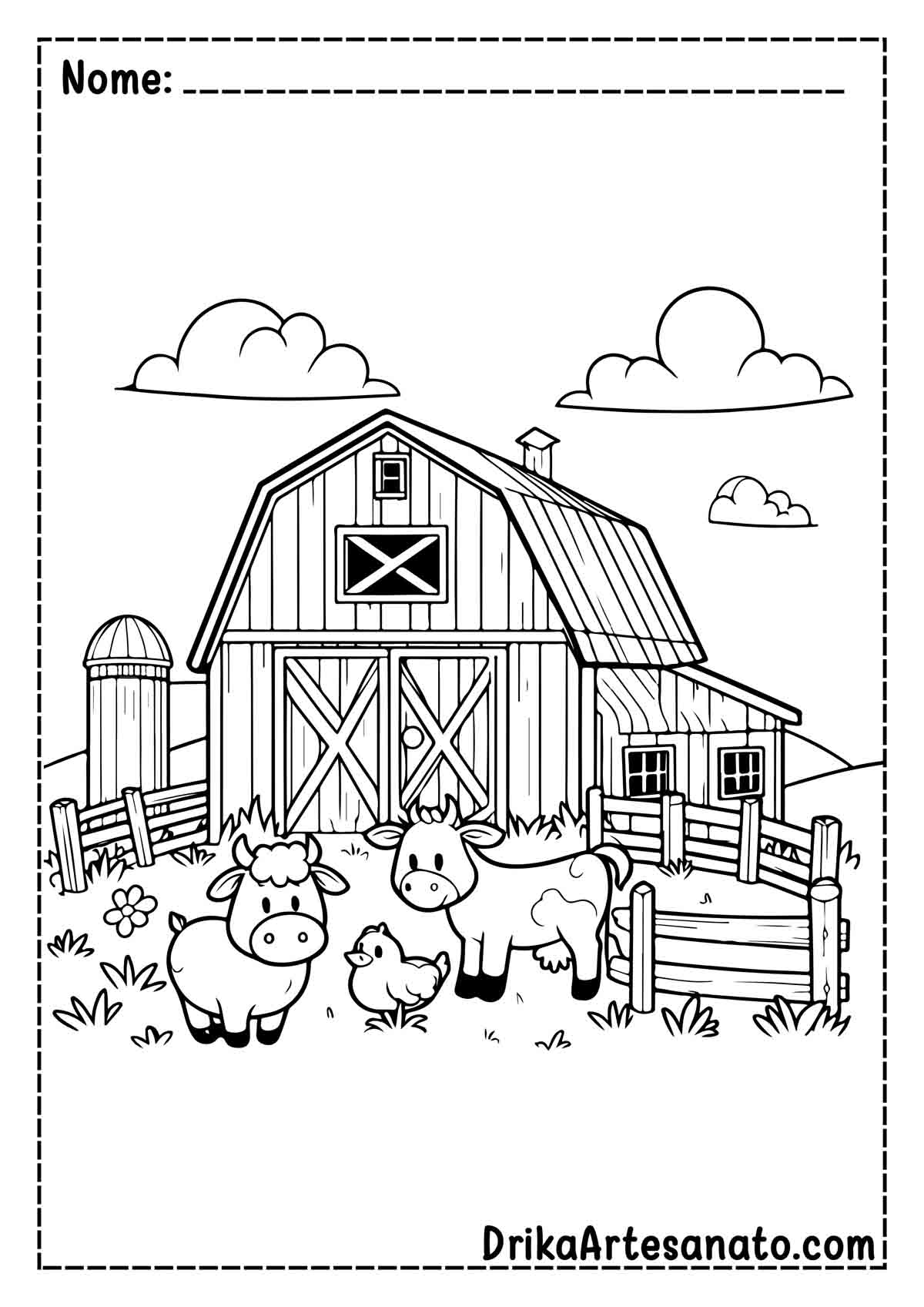 Desenho de Fazenda com Animais para Colorir