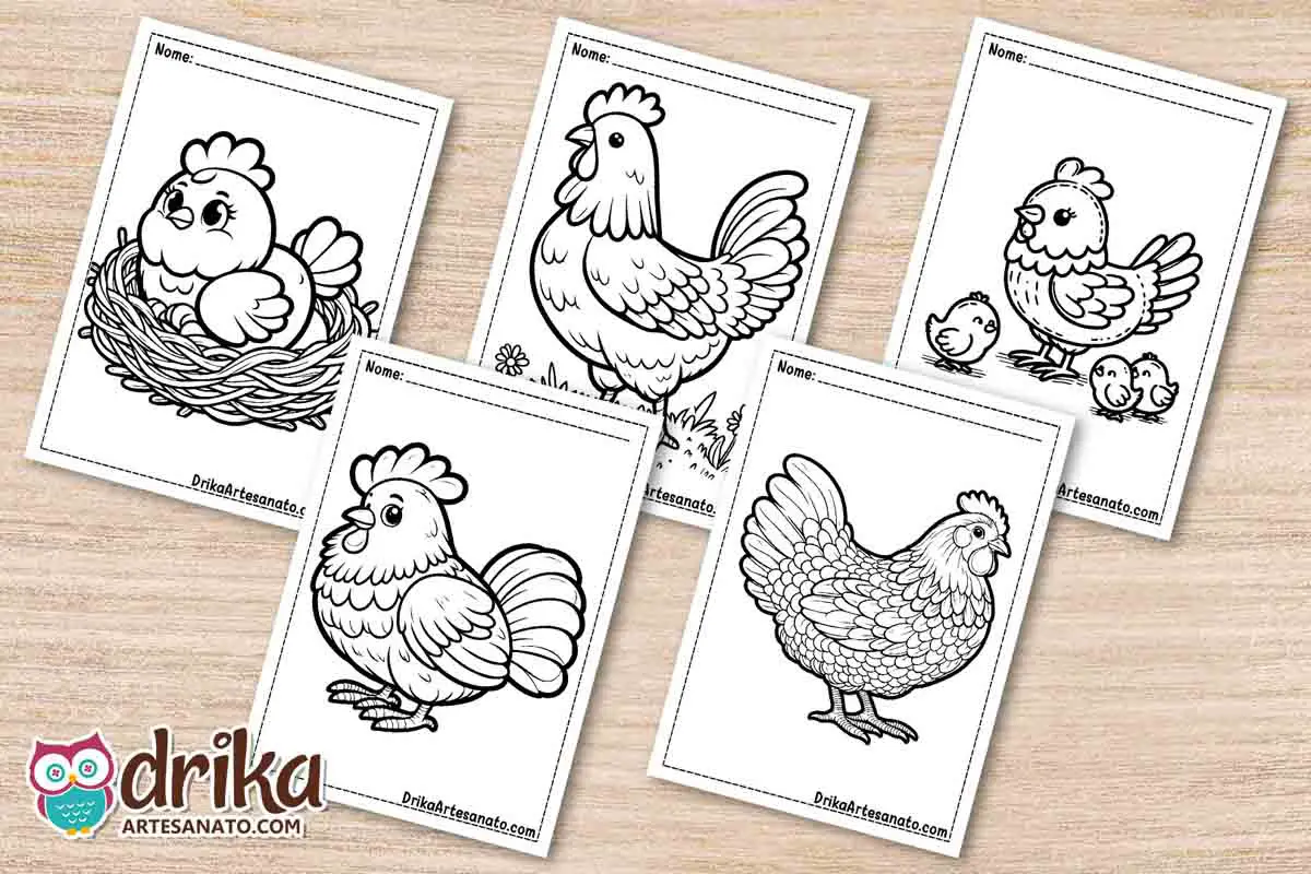 50 Desenhos de Galinha para Colorir Grátis em PDF